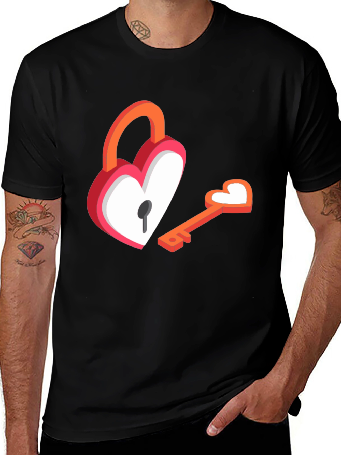 Black Heart Lock and Key T-Shirt main image