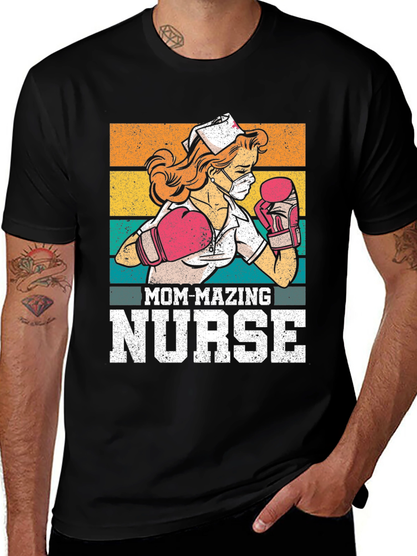 Variant 7 of Mom-mazing Nurse T-Shirt - Fighting Fit Medical Hero Tee