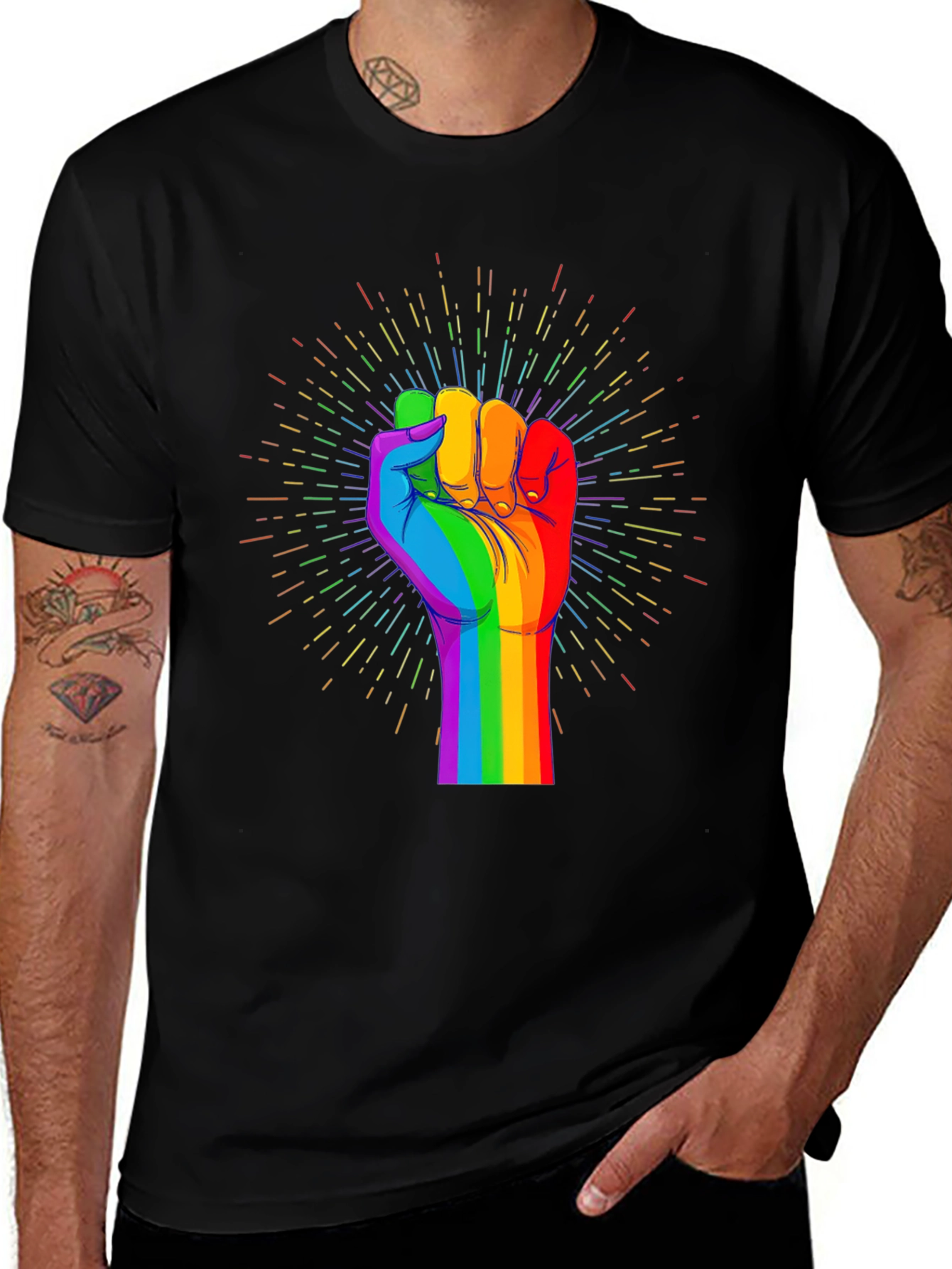 Variant 22 of Rainbow Fist Pride T-Shirt - Express Yourself