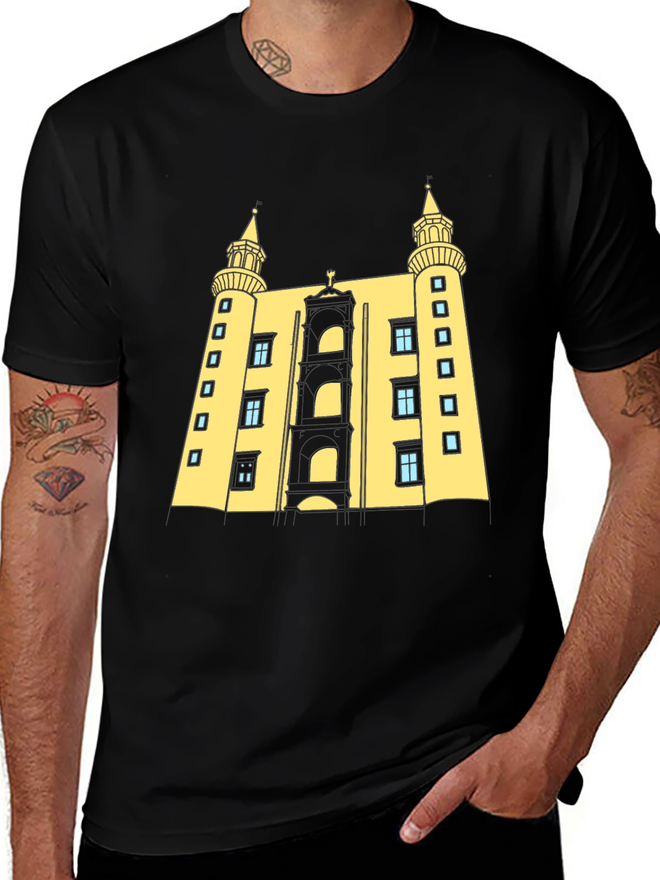 Variant 16 of Black T-Shirt with Bratislava Castle Design