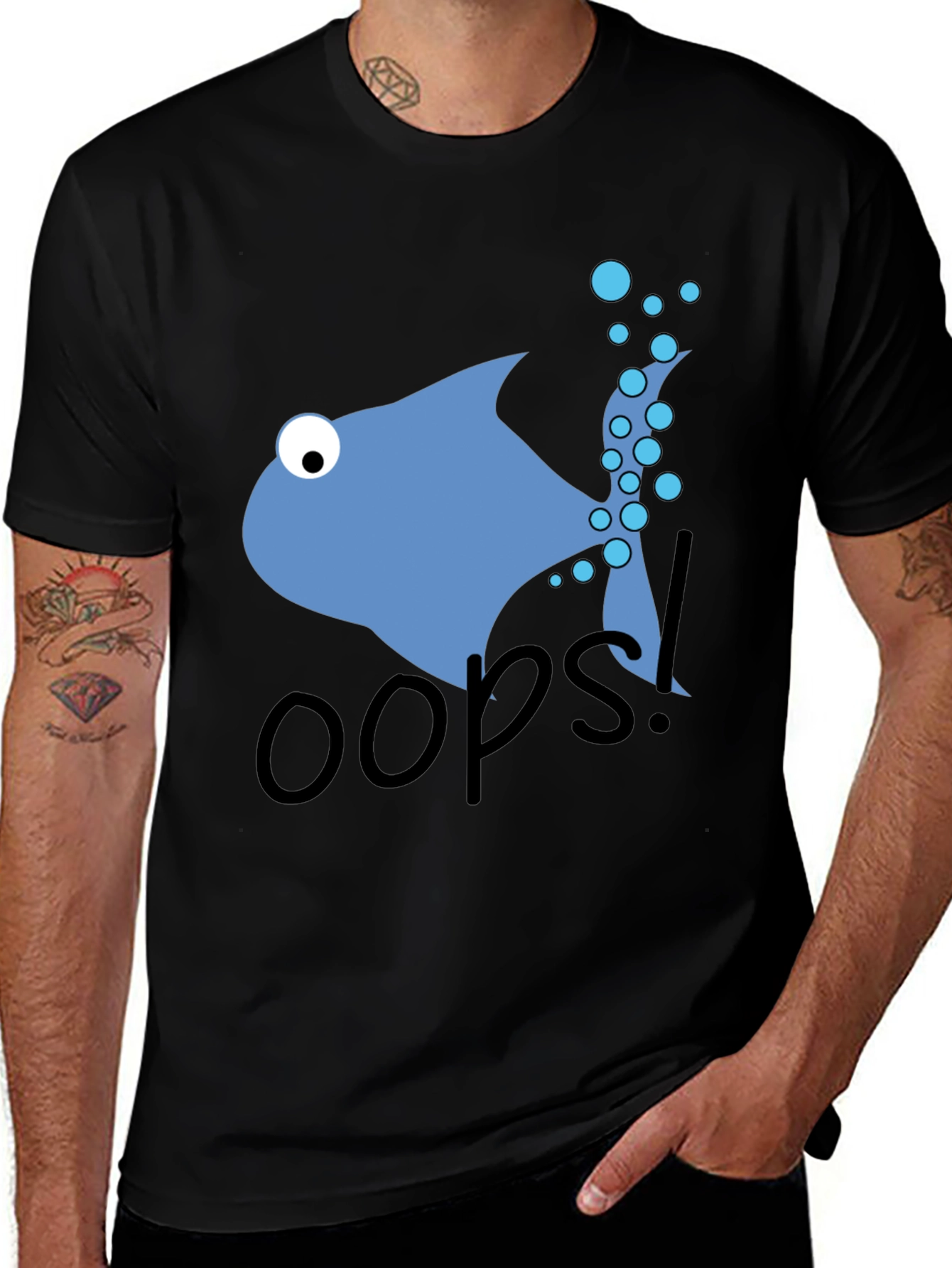 Variant 28 of Oops Fish Graphic Tee - Casual Black T-Shirt