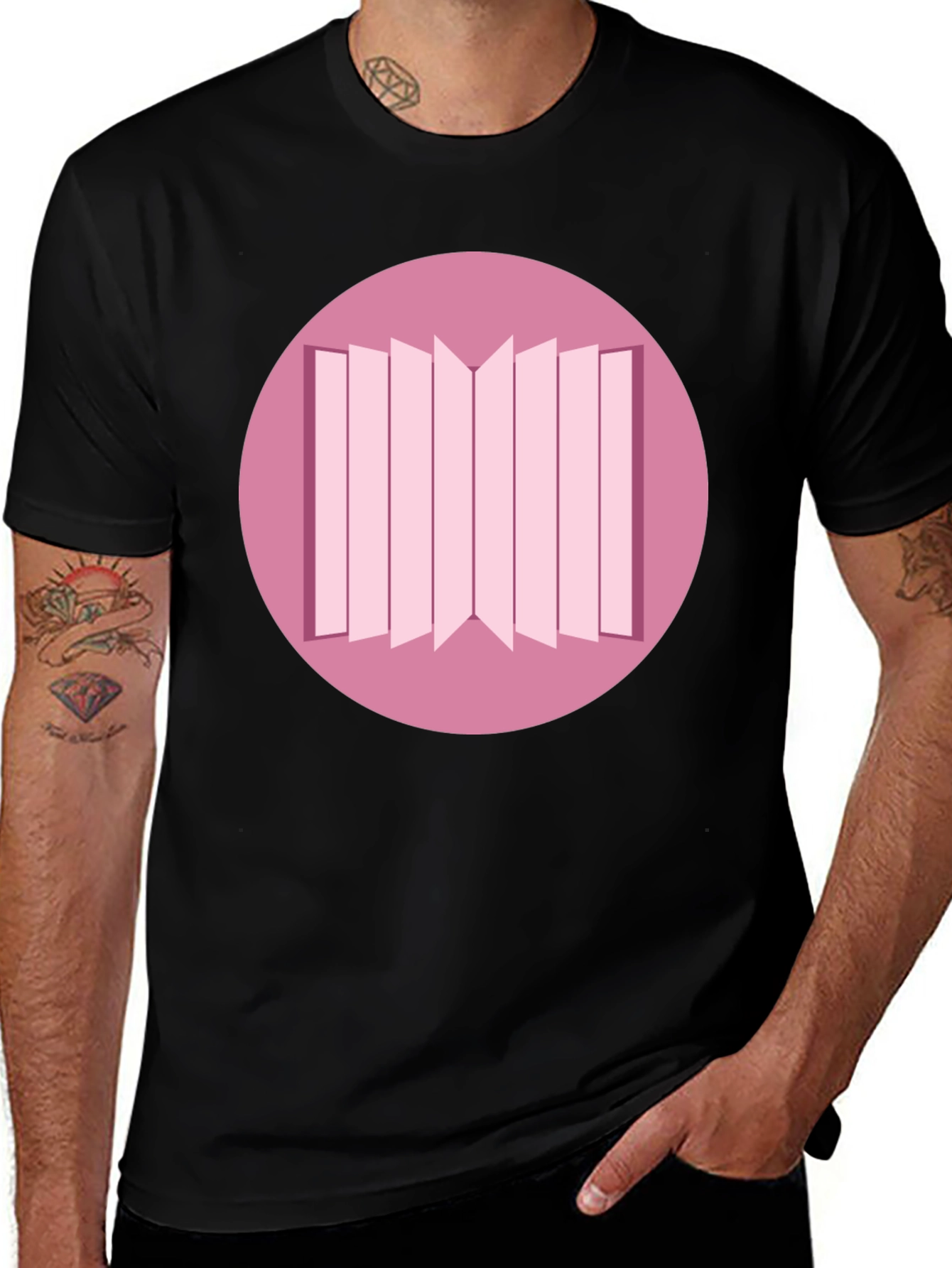 Variant 3 of Stylish Black Tee with Geometric Pink Circle Design