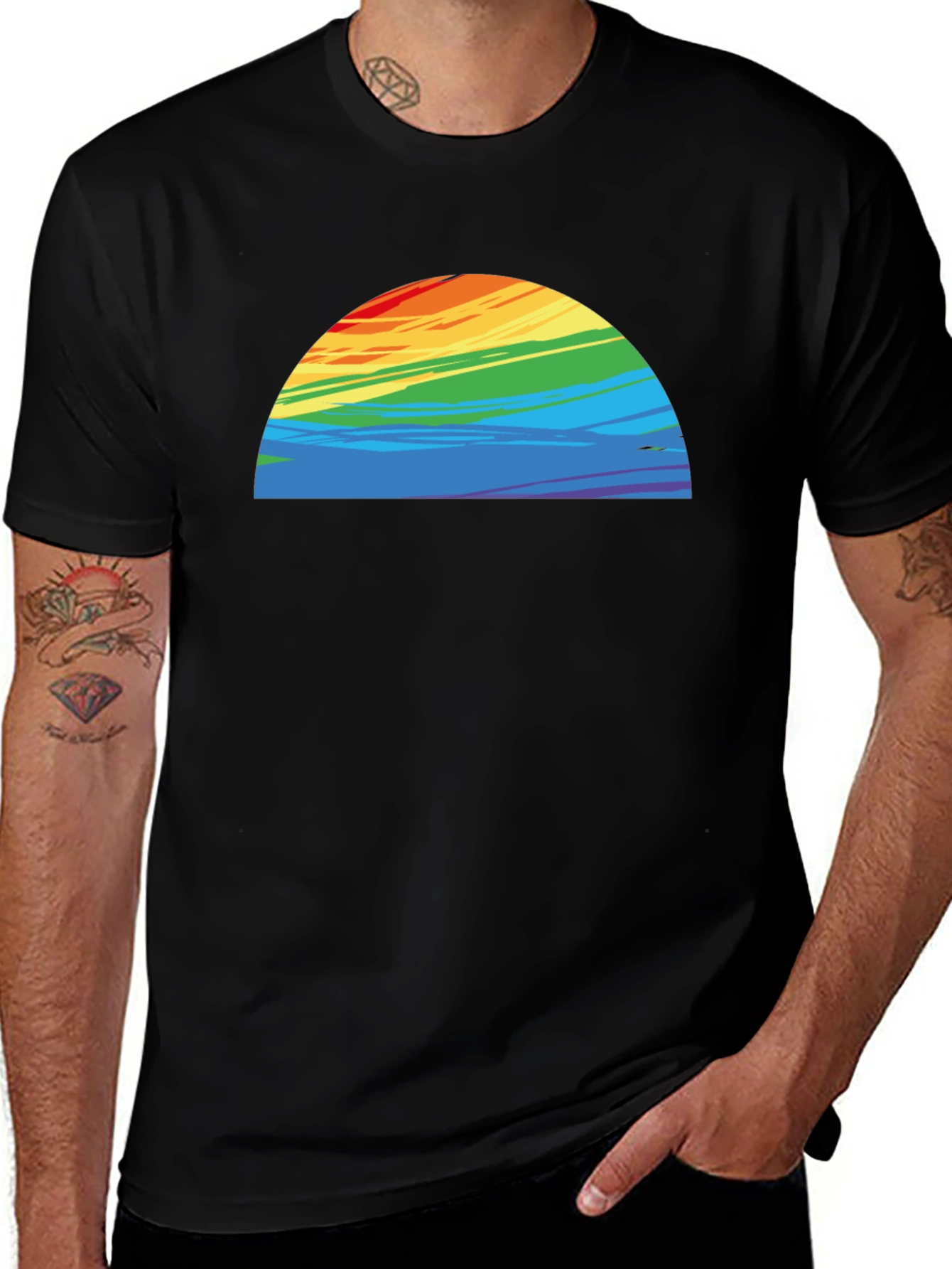 Variant 16 of Rainbow Half-Circle Graphic Black Tee