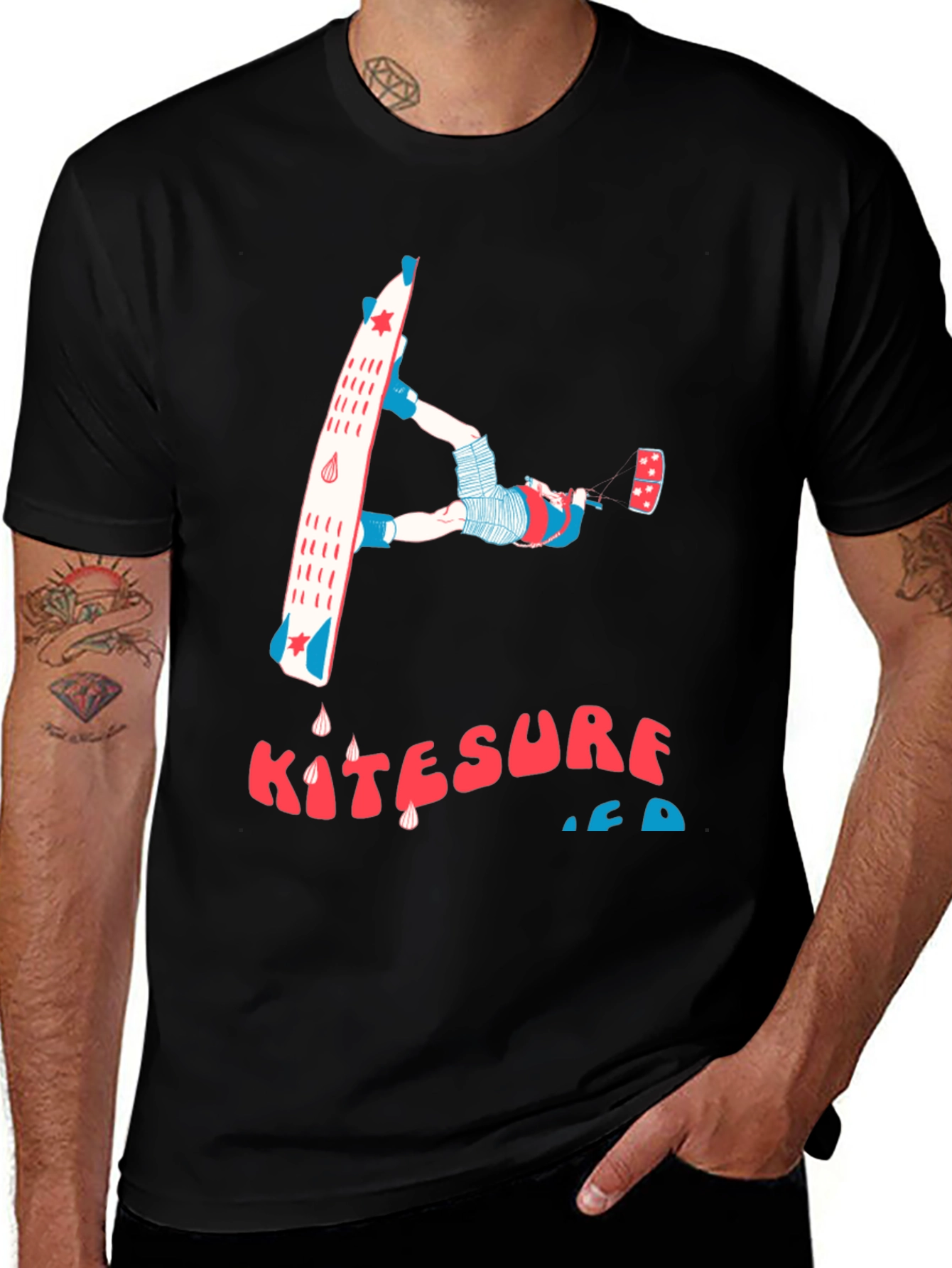 Variant 28 of Kitesurfing Graphic Tee - Black Cotton T-Shirt
