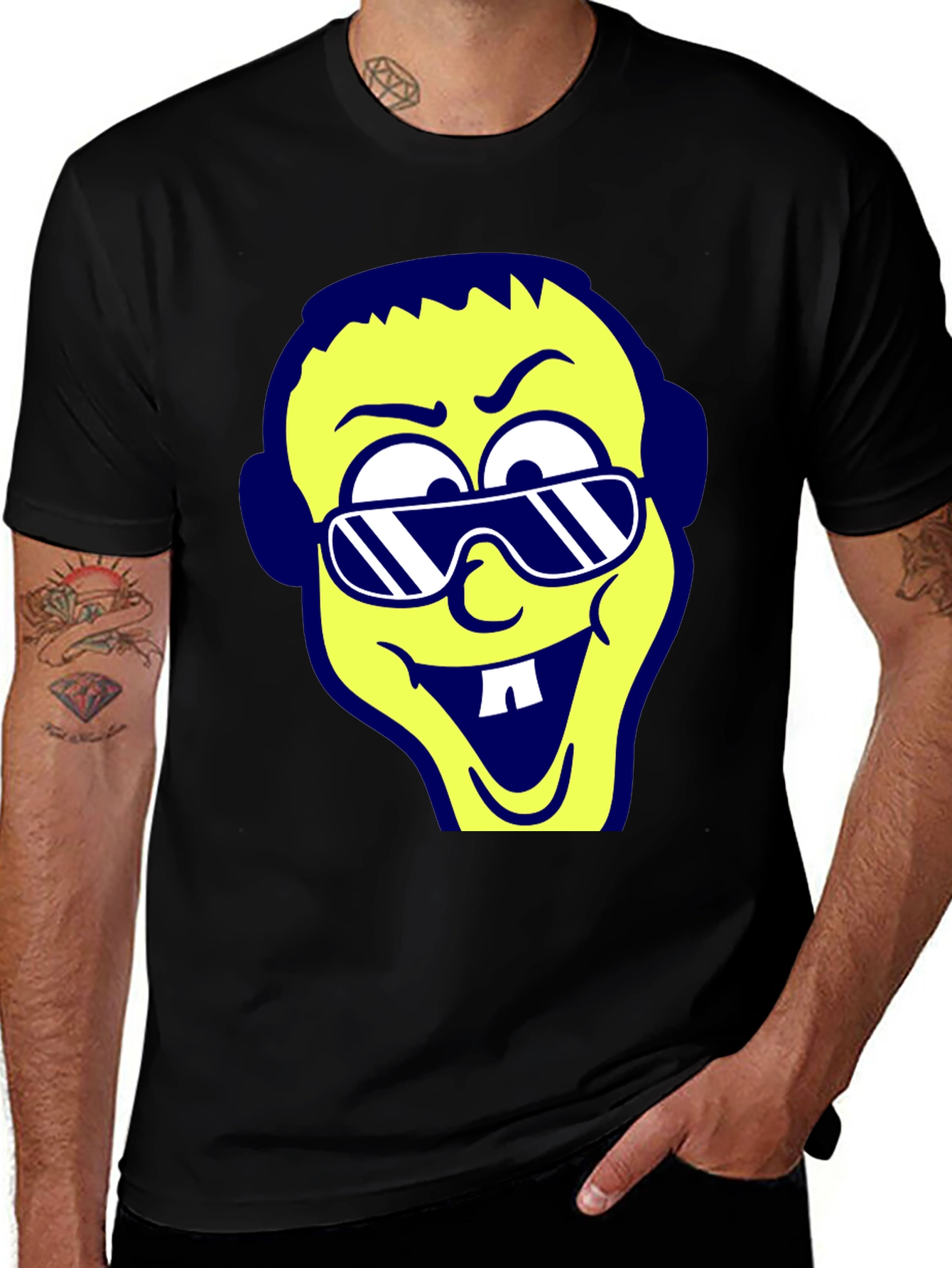 Variant 29 of Cartoon Face Graphic Tee - Black