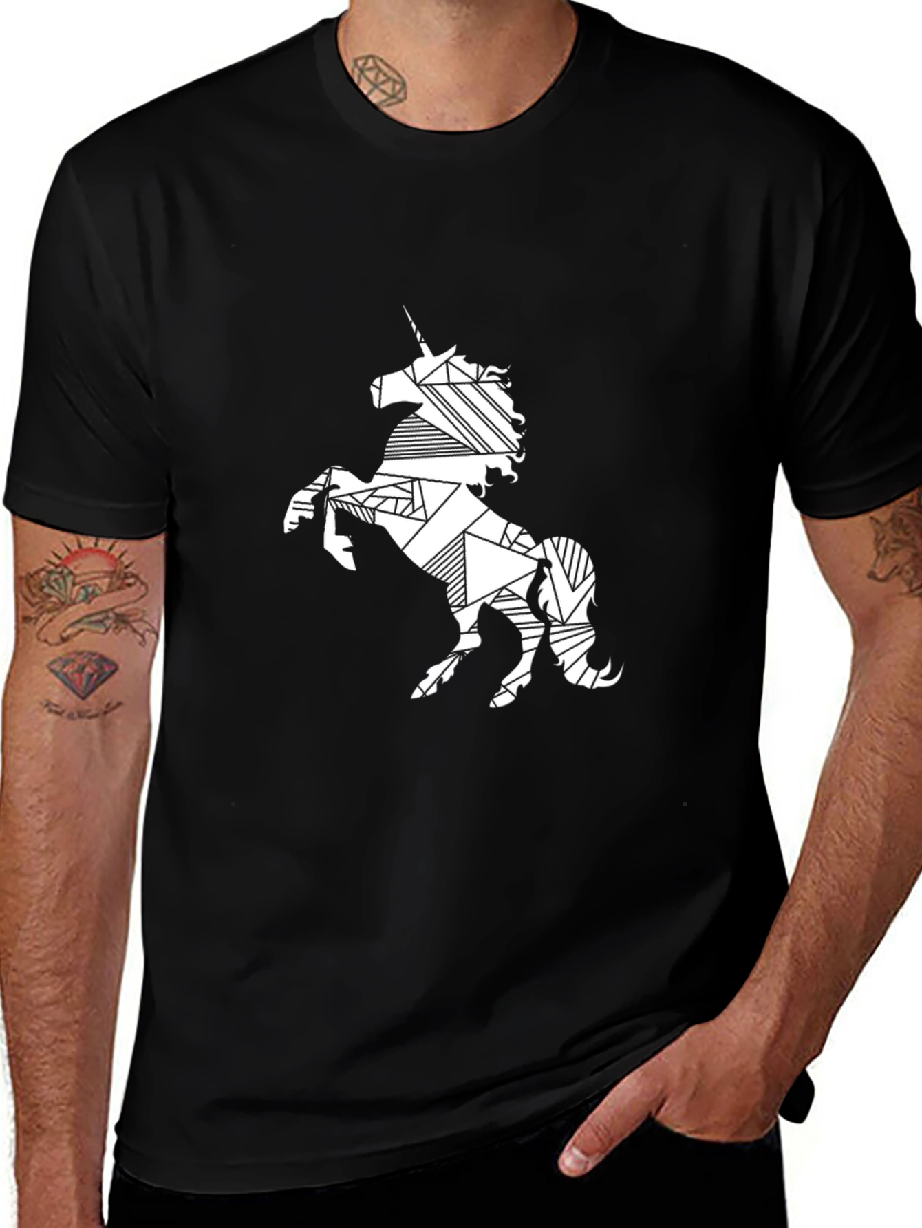 Variant 16 of Geometric Unicorn Graphic Tee - Black Casual Shirt