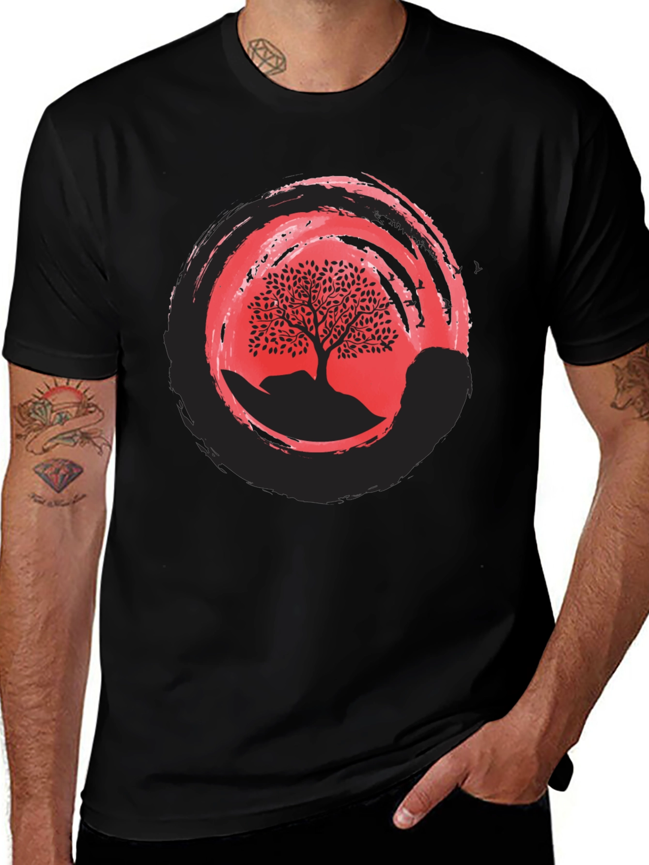 Variant 8 of Zen Tree Graphic Tee - Black Cotton Blend Shirt