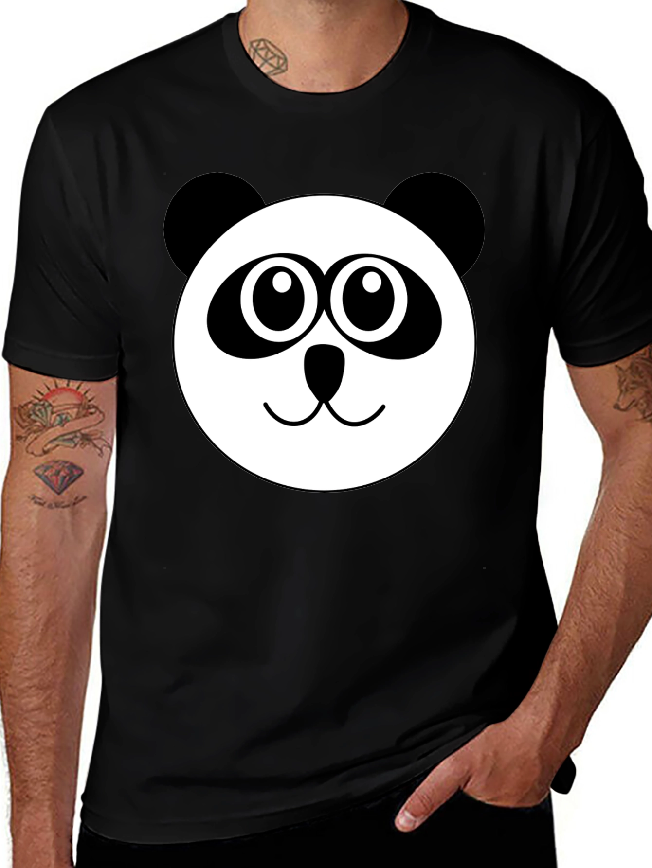Variant 11 of Cute Panda Face Graphic Black T-Shirt