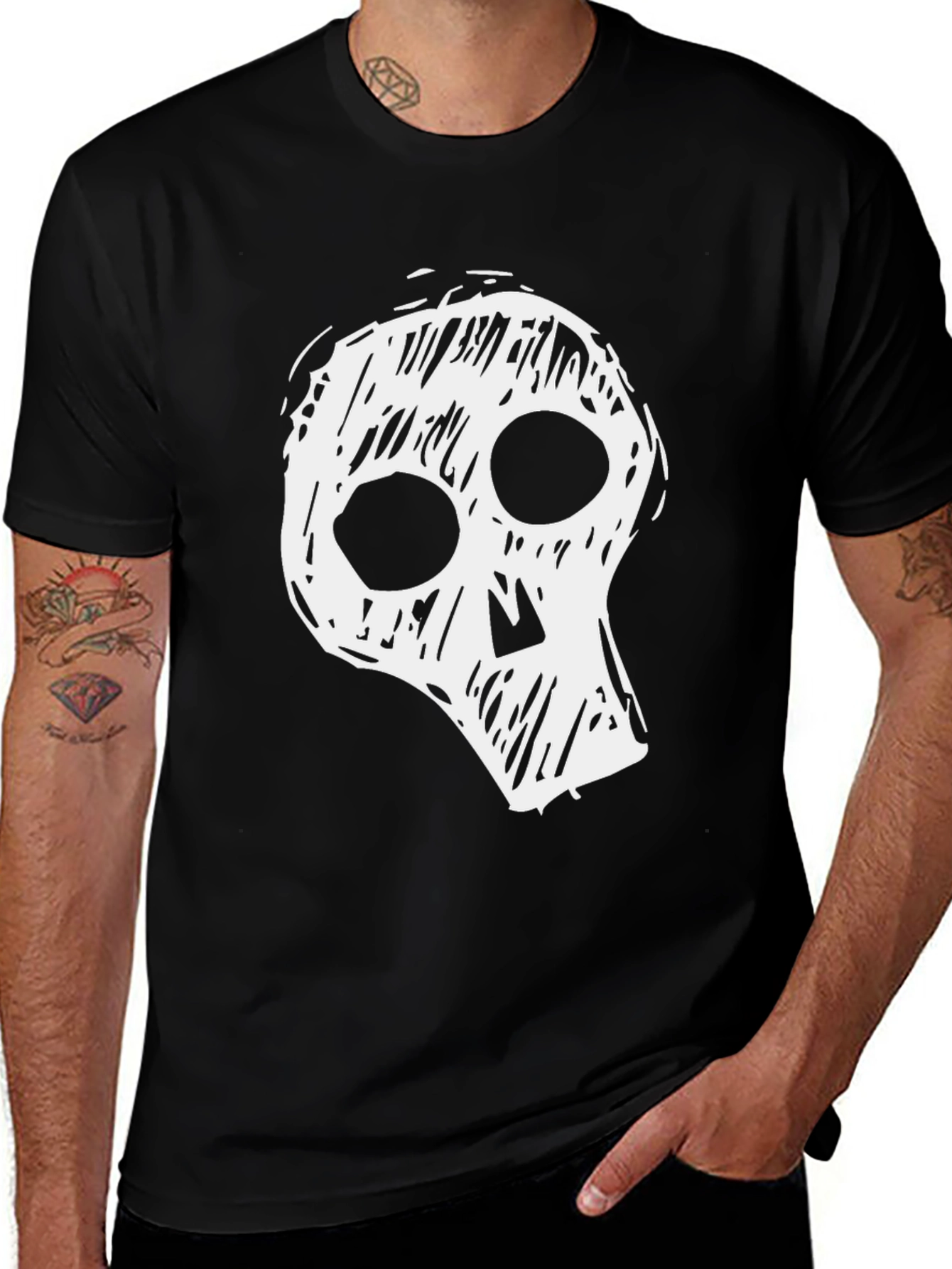 Variant 28 of Skull Scribble Graphic Print Tee - Black Crew Neck T-Shirt