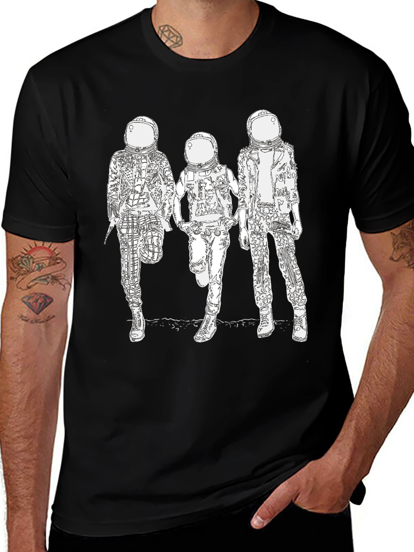 Variant 16 of Astronaut Graphic Tee - Black Cotton Blend Casual Wear