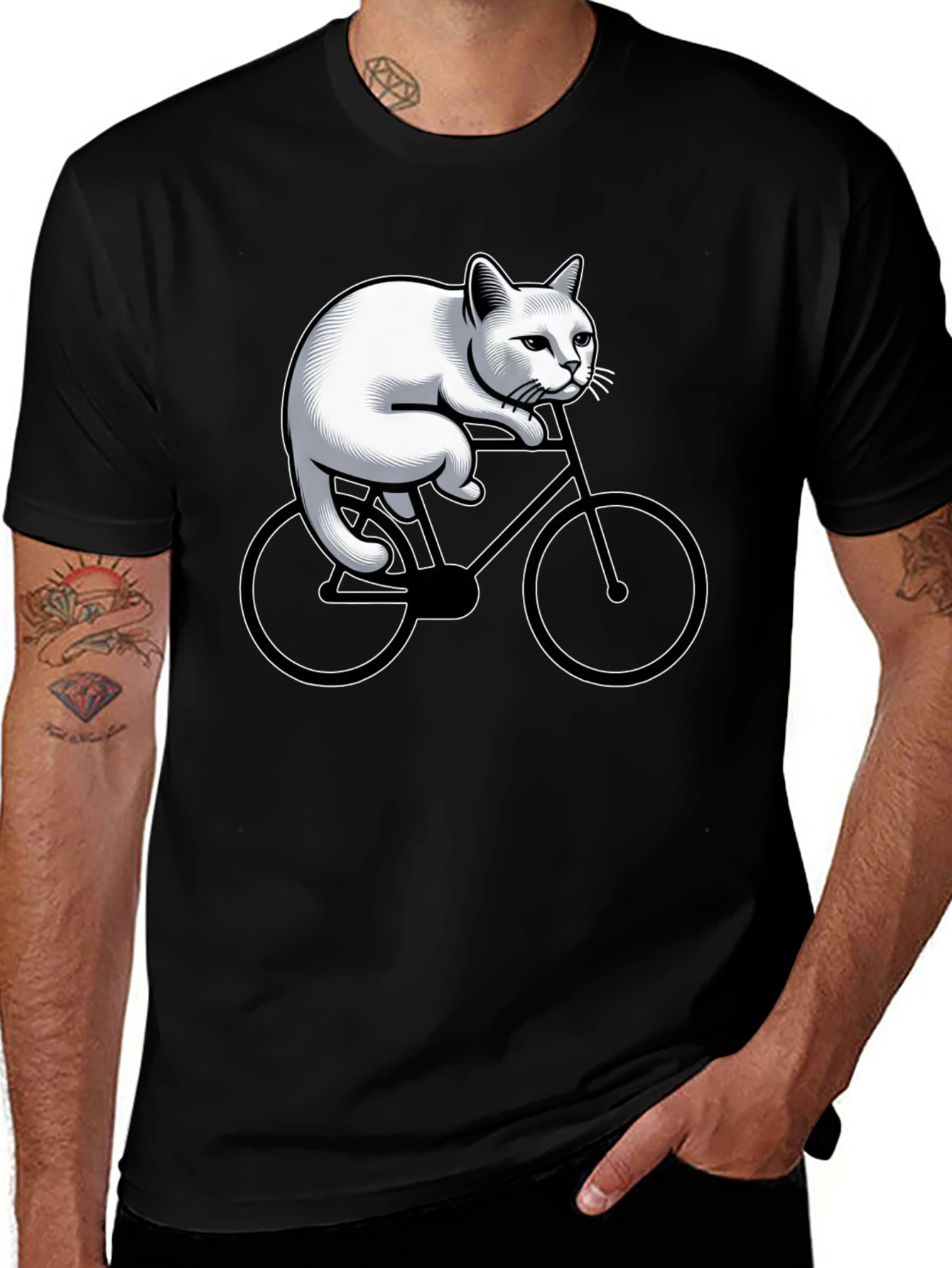 Variant 12 of Cat On Bike Graphic T-Shirt - Black