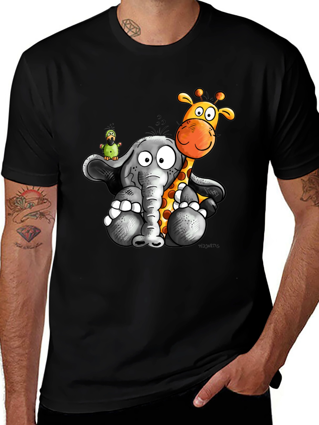Cartoon Animal Graphic Print Black T-Shirt