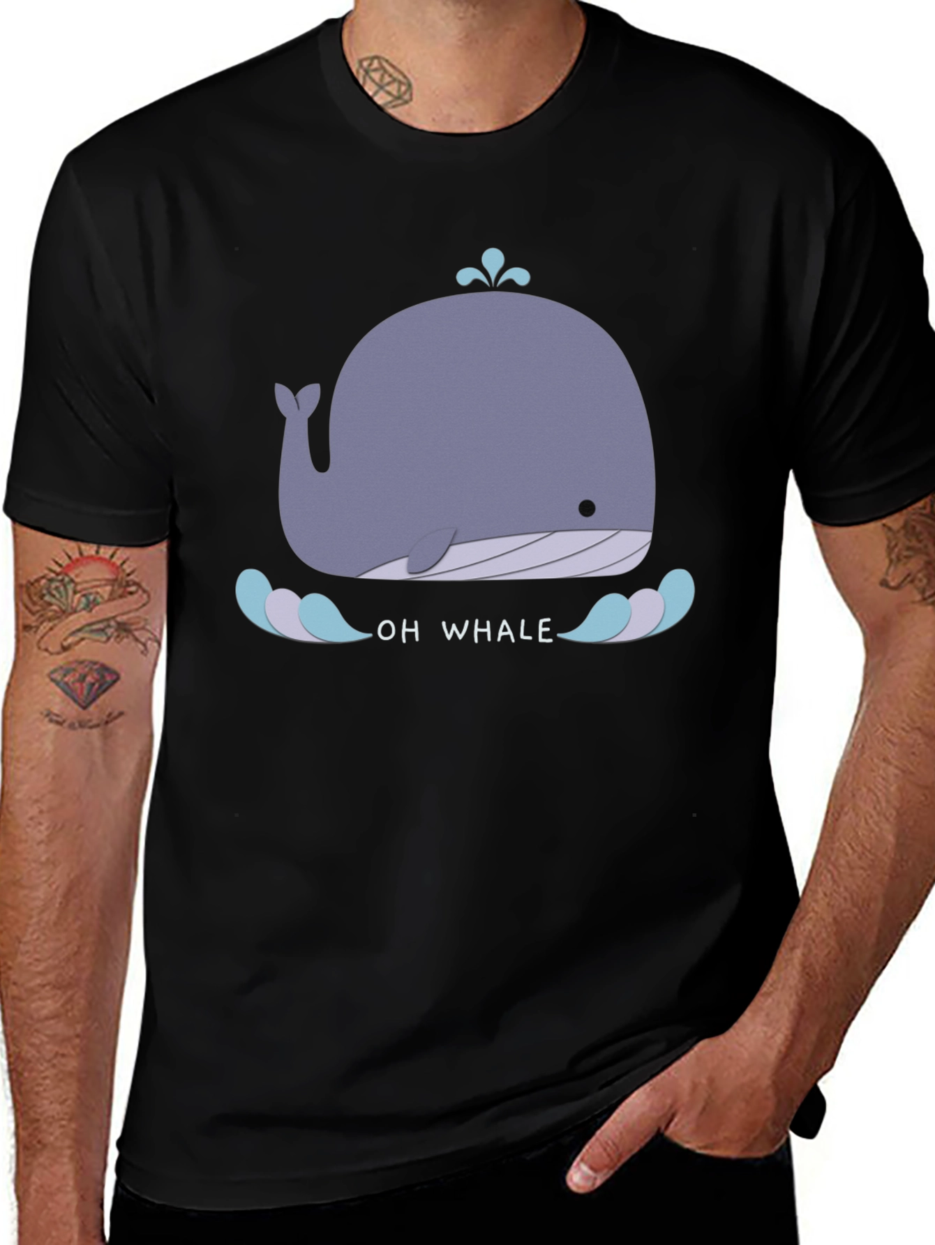 Variant 12 of Cute Whale Graphic Tee - Black Cotton T-Shirt