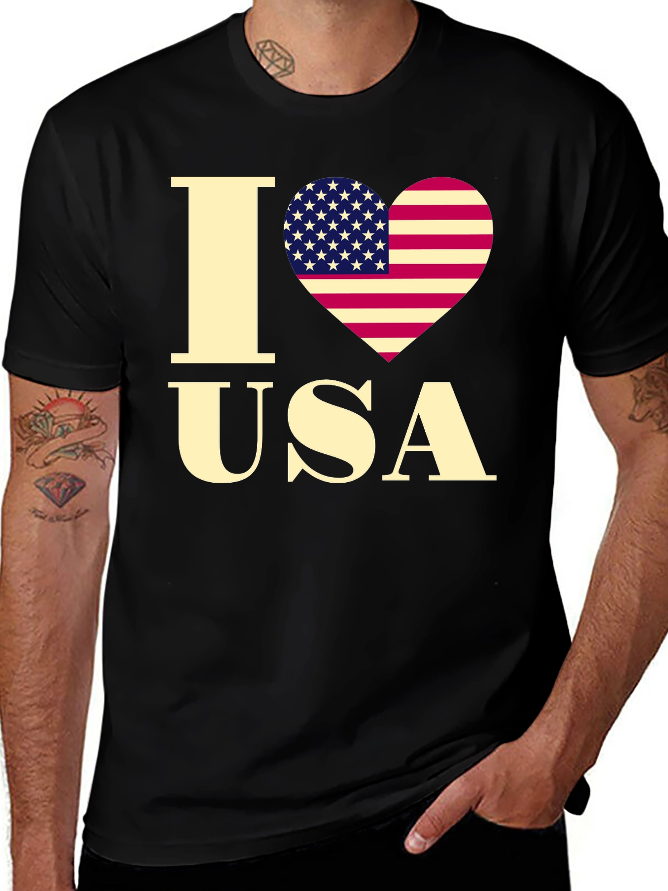 I Love USA Patriotic Heart Flag Graphic Tee
