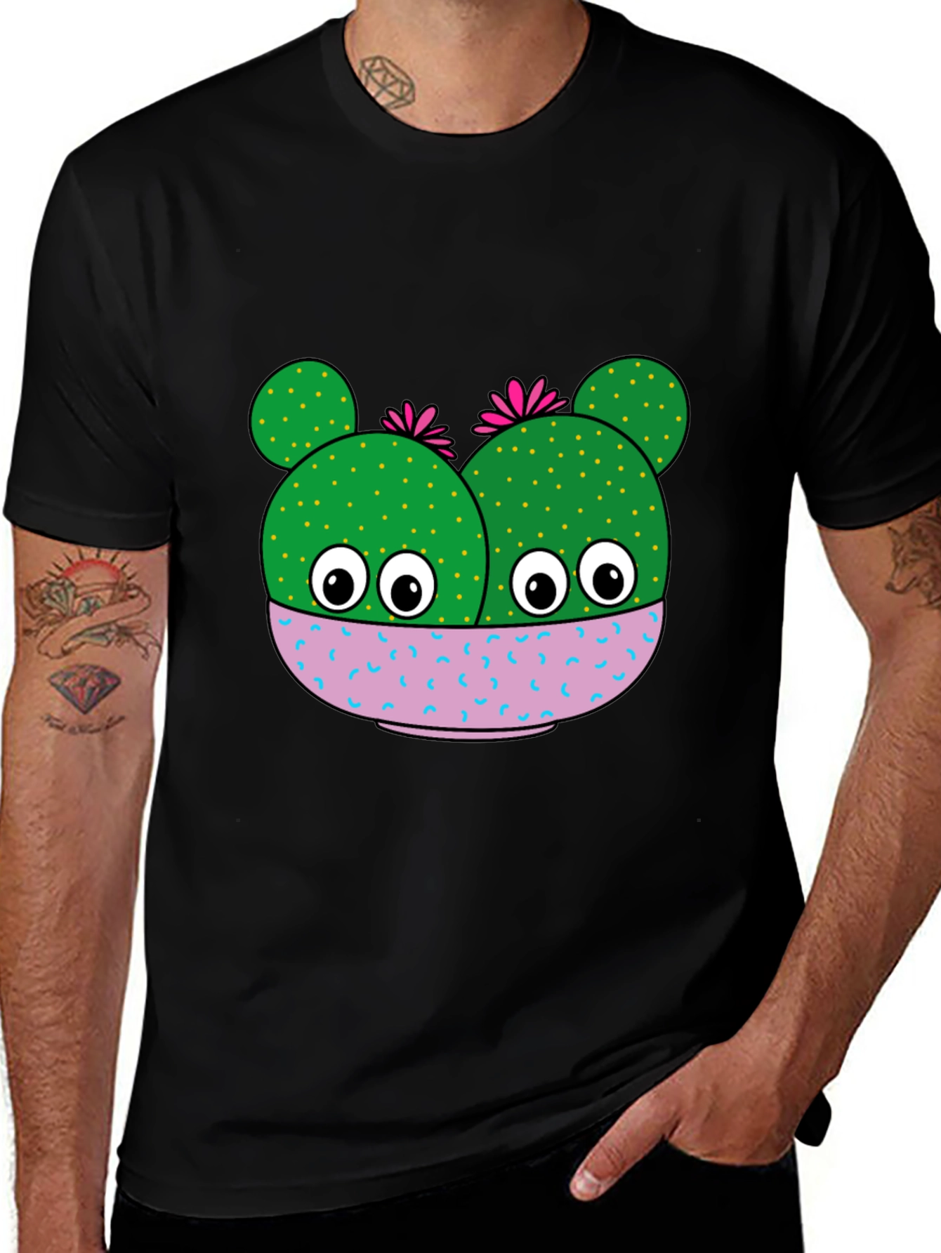 Variant 12 of Cactus Face Graphic Tee - Quirky Black T-Shirt