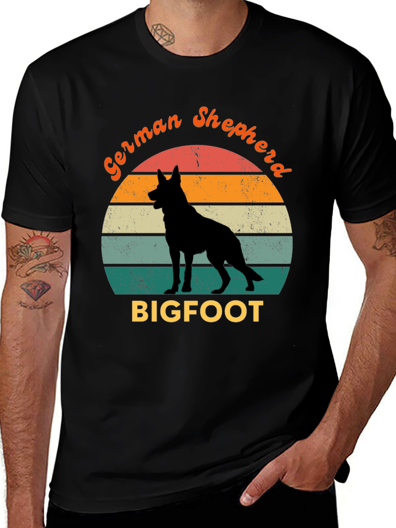 German Shepherd Bigfoot Retro T-Shirt