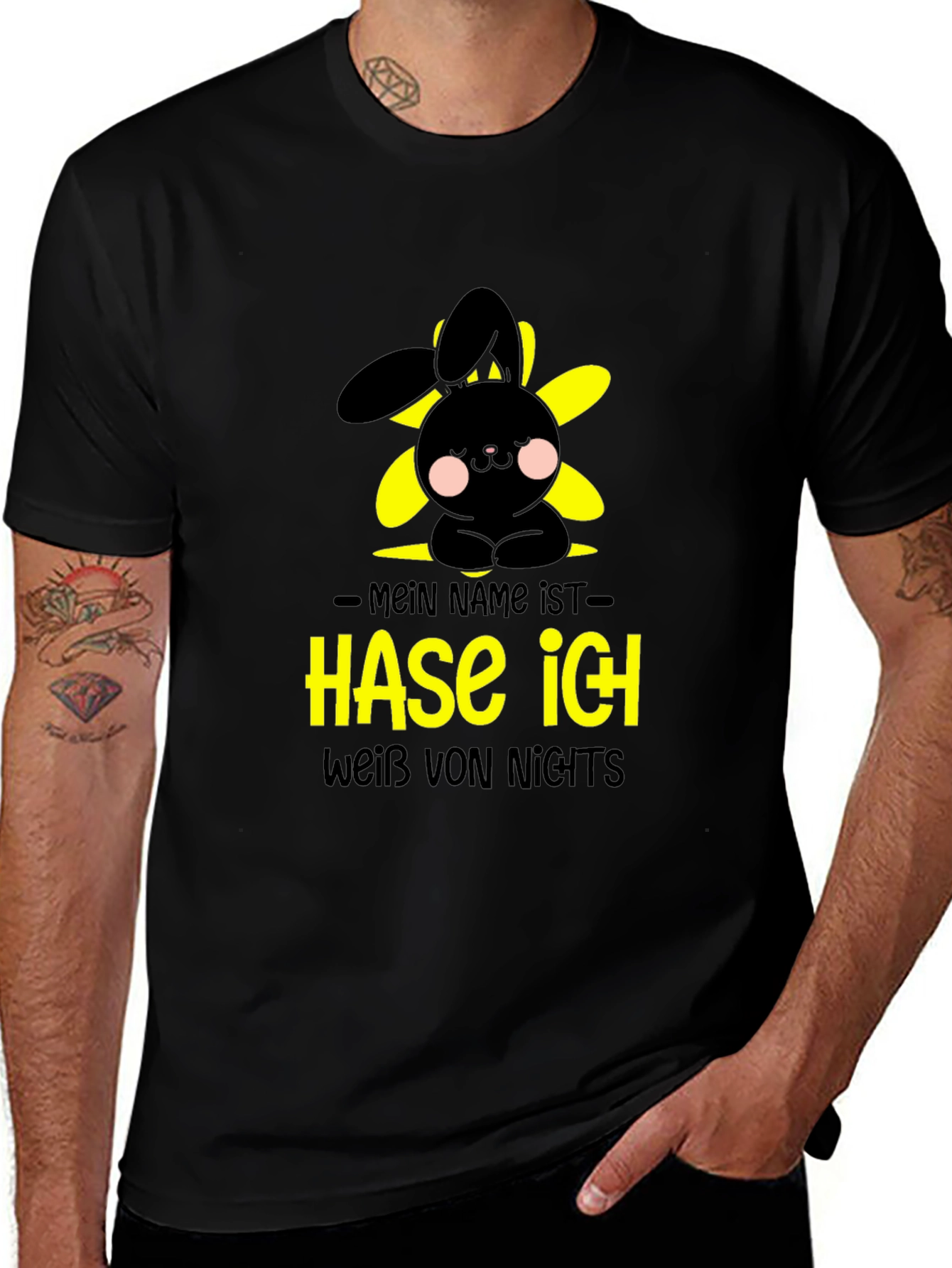 Variant 26 of Black T-Shirt with Bunny and German Slogan