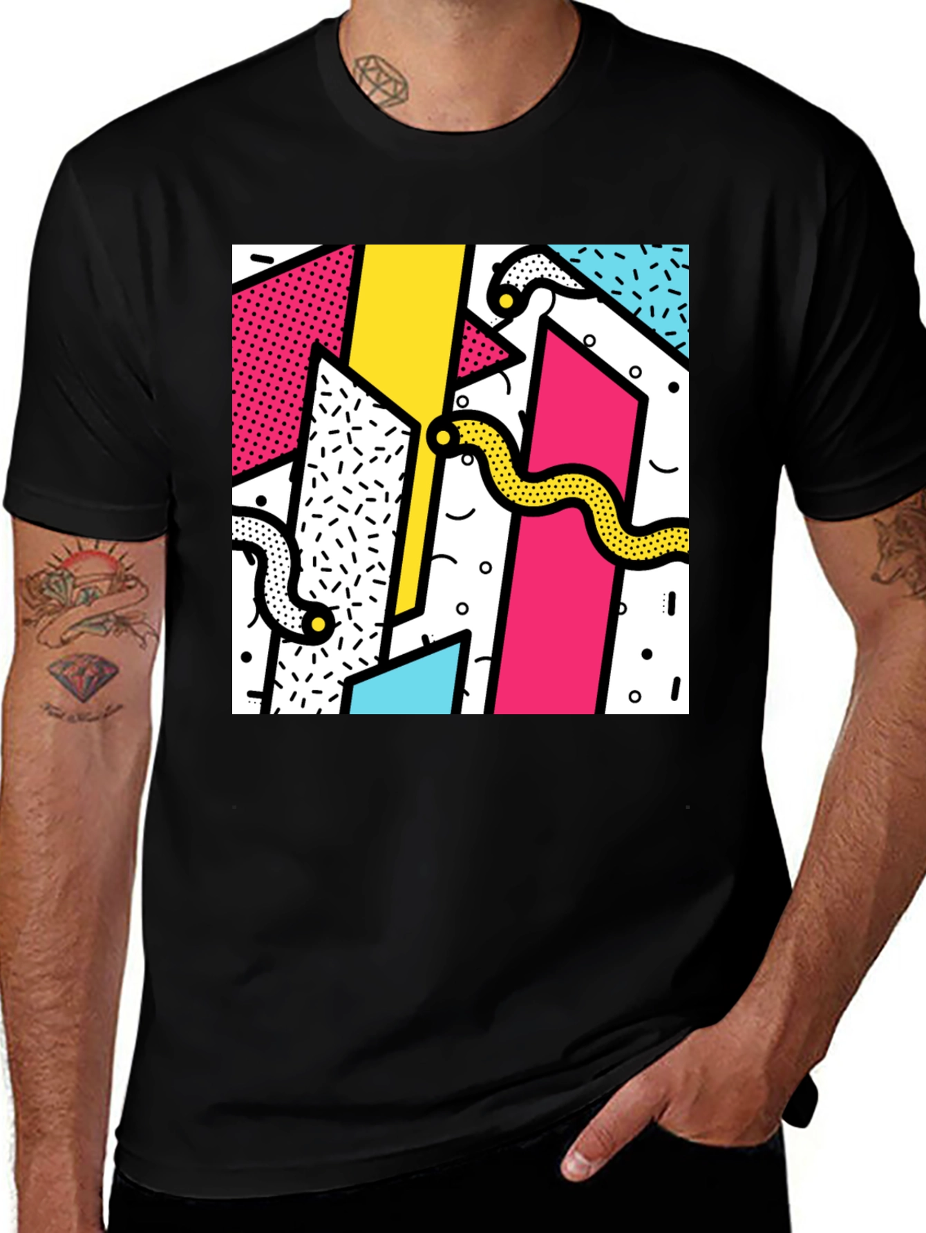 Variant 13 of Geometric Snake Print Tee - Retro 80s Style Shirt