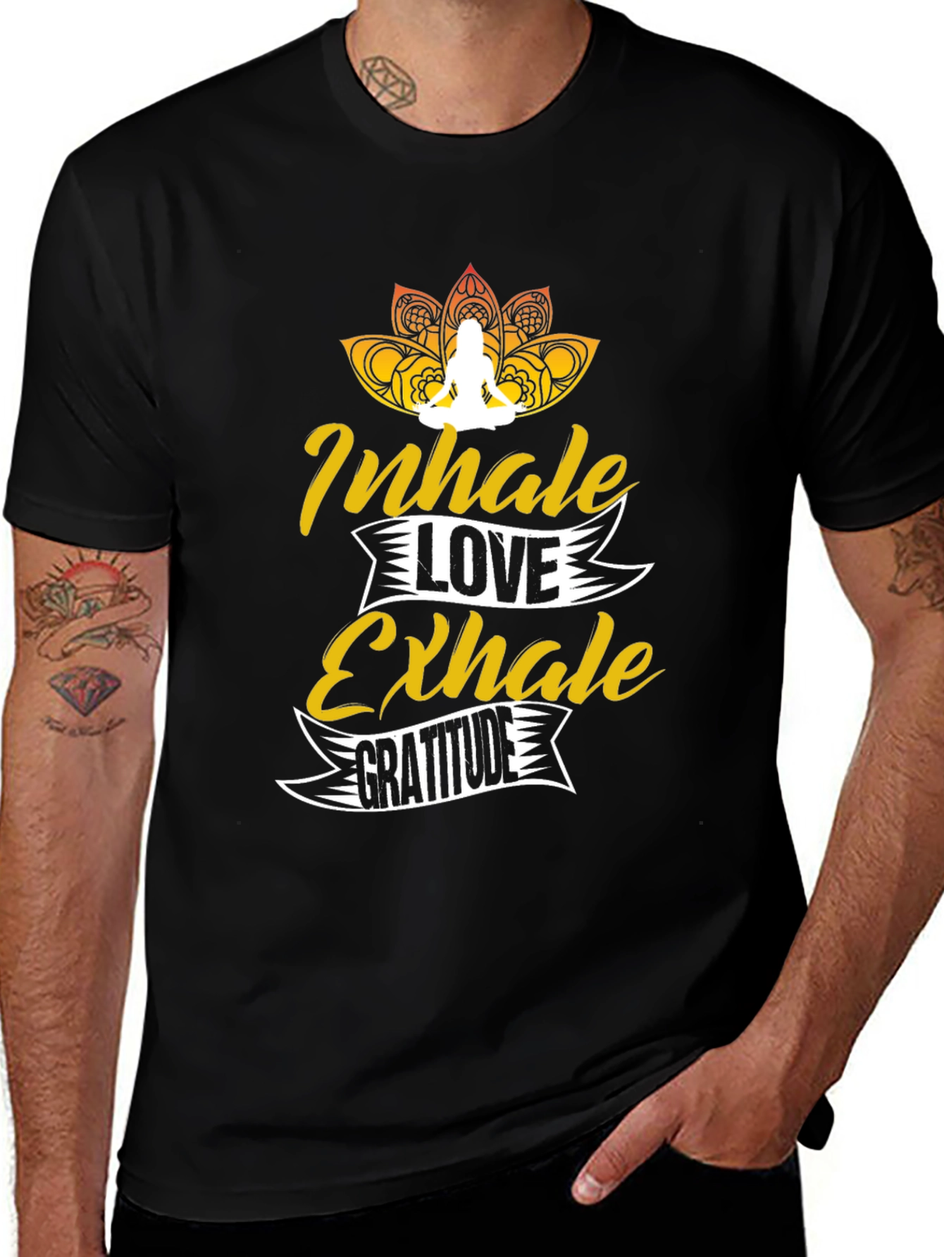 Variant 7 of Inhale Love Exhale Gratitude Black Graphic Tee