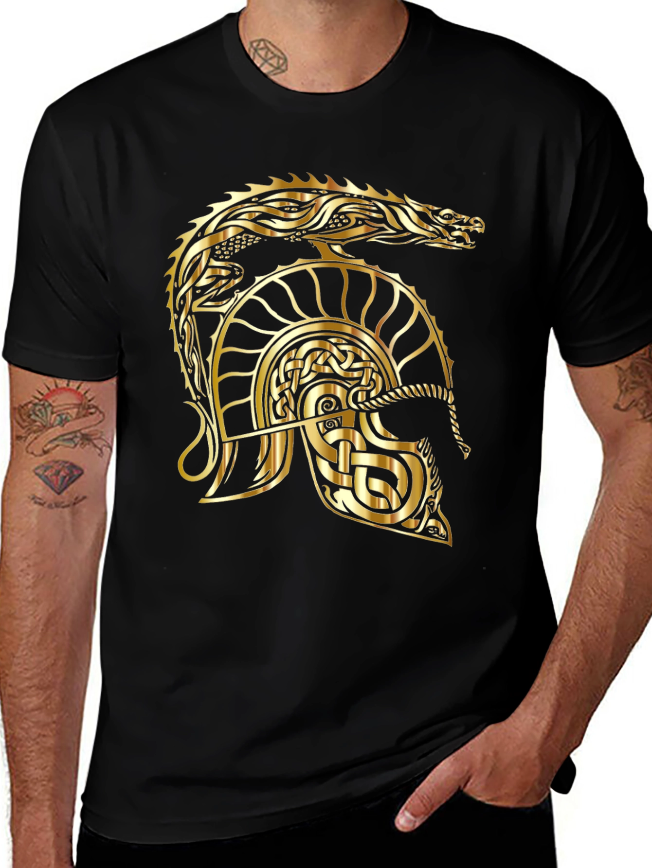 Variant 23 of Gold Dragon Helmet Black T-Shirt