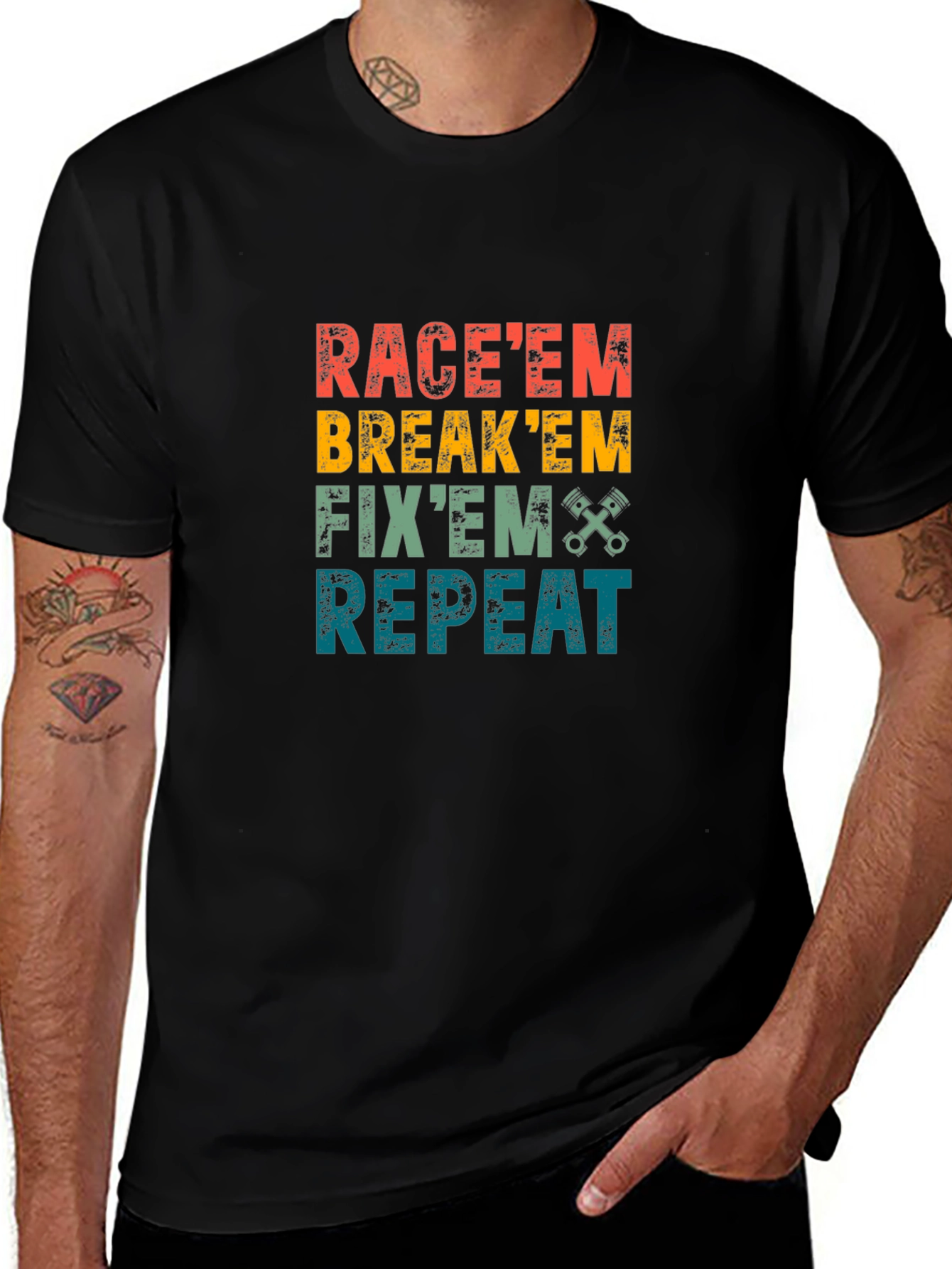 Variant 27 of Race'em Break'em Fix'em Repeat Graphic Tee