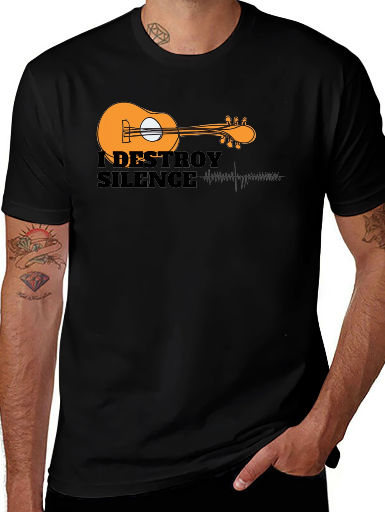 Variant 30 of I Destroy Silence Guitar Graphic Black T-Shirt
