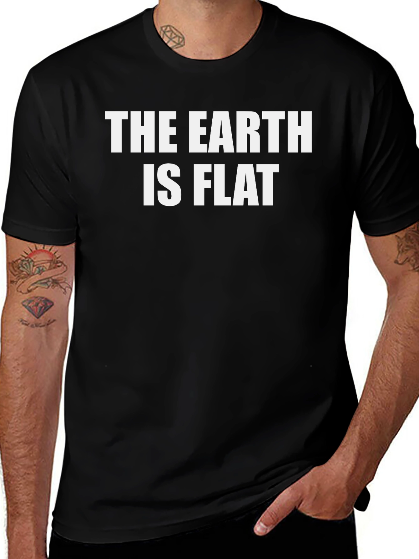 Variant 20 of The Earth is Flat Slogan Tee - Black Cotton Blend