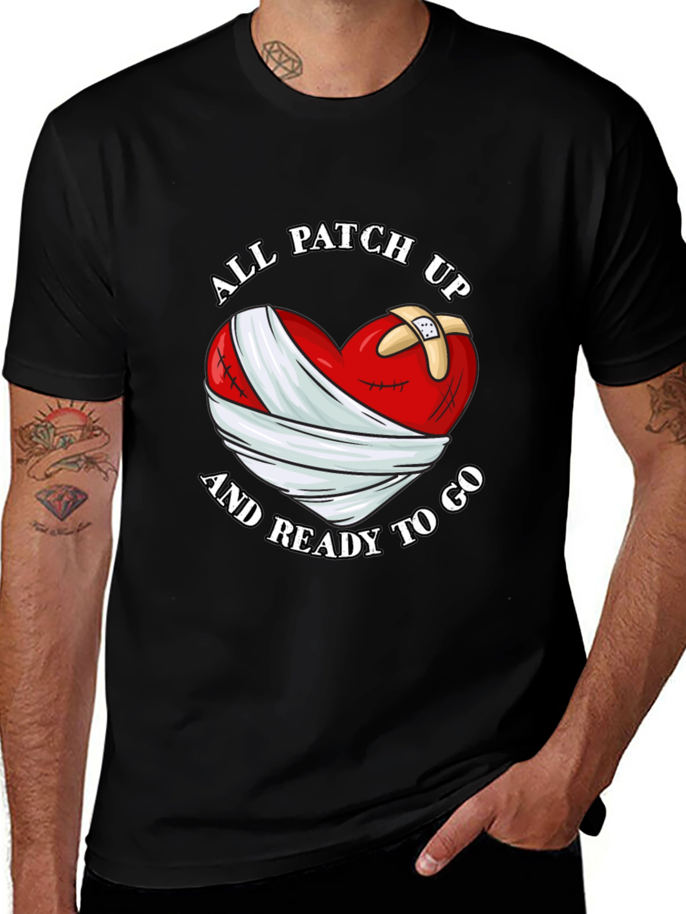 Variant 27 of All Patched Up Heart Graphic Black T-Shirt