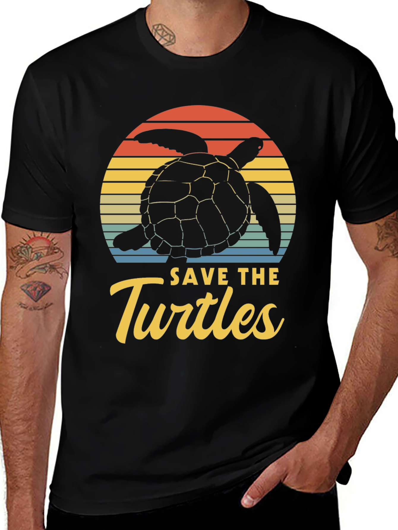 Variant 21 of Save the Turtles T-Shirt - Retro Sunset Sea Turtle Graphic Tee