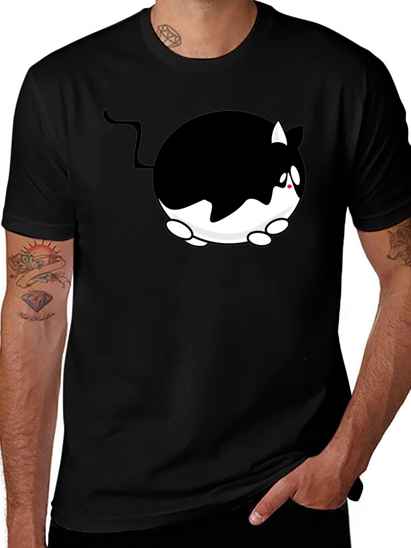Variant 8 of Cartoon Cat Black T-Shirt