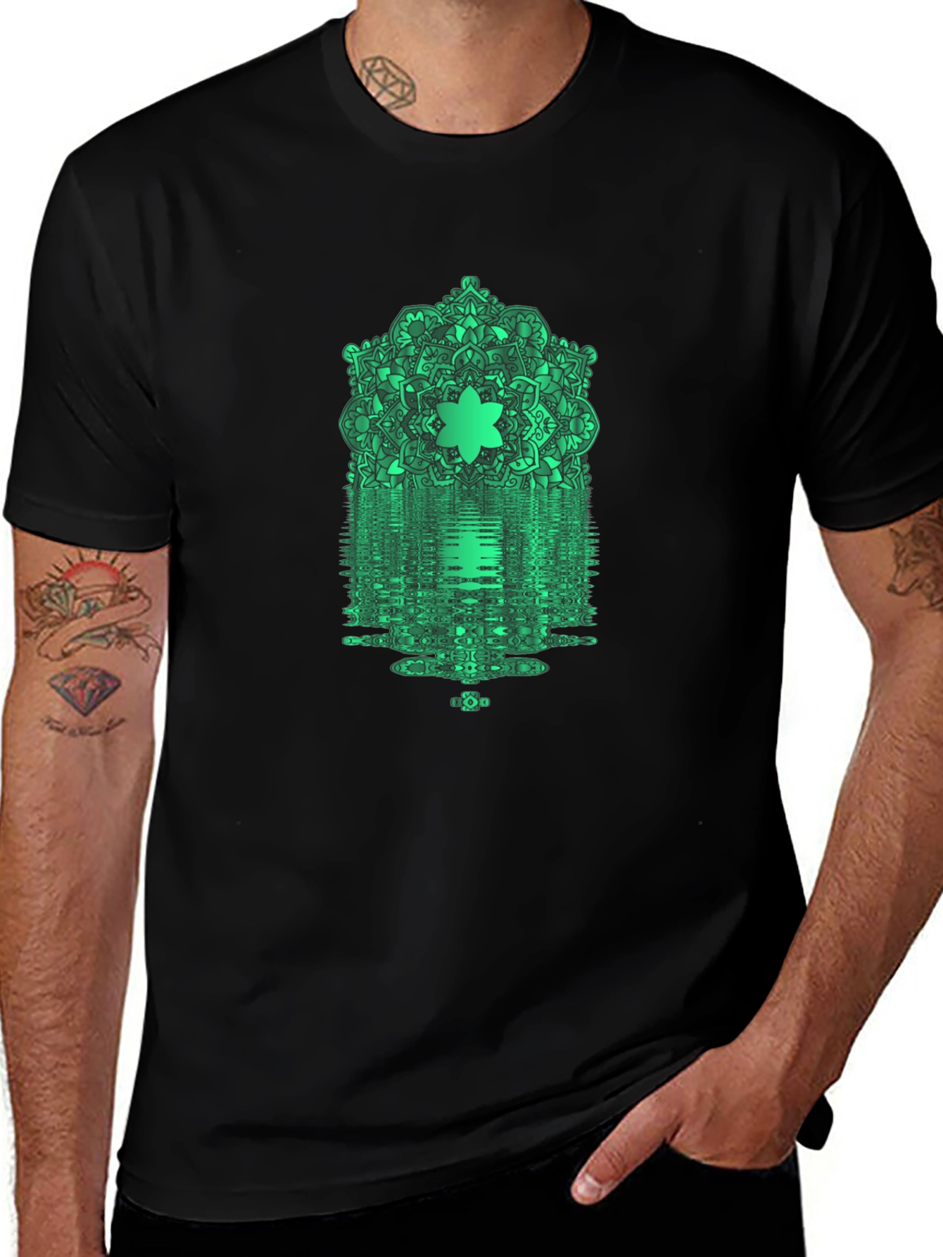 Variant 3 of Emerald Mandala T-Shirt: Geometric Zen Style