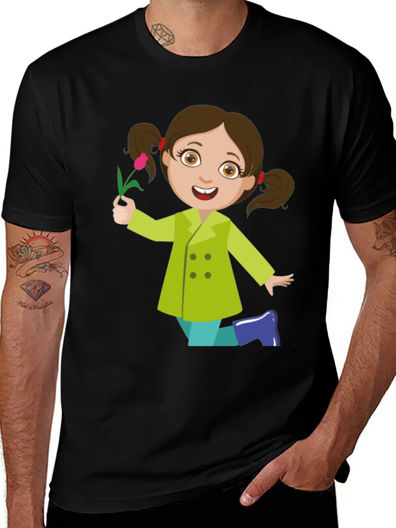 Variant 27 of Cute Girl Graphic Tee - Black Cotton Blend Shirt