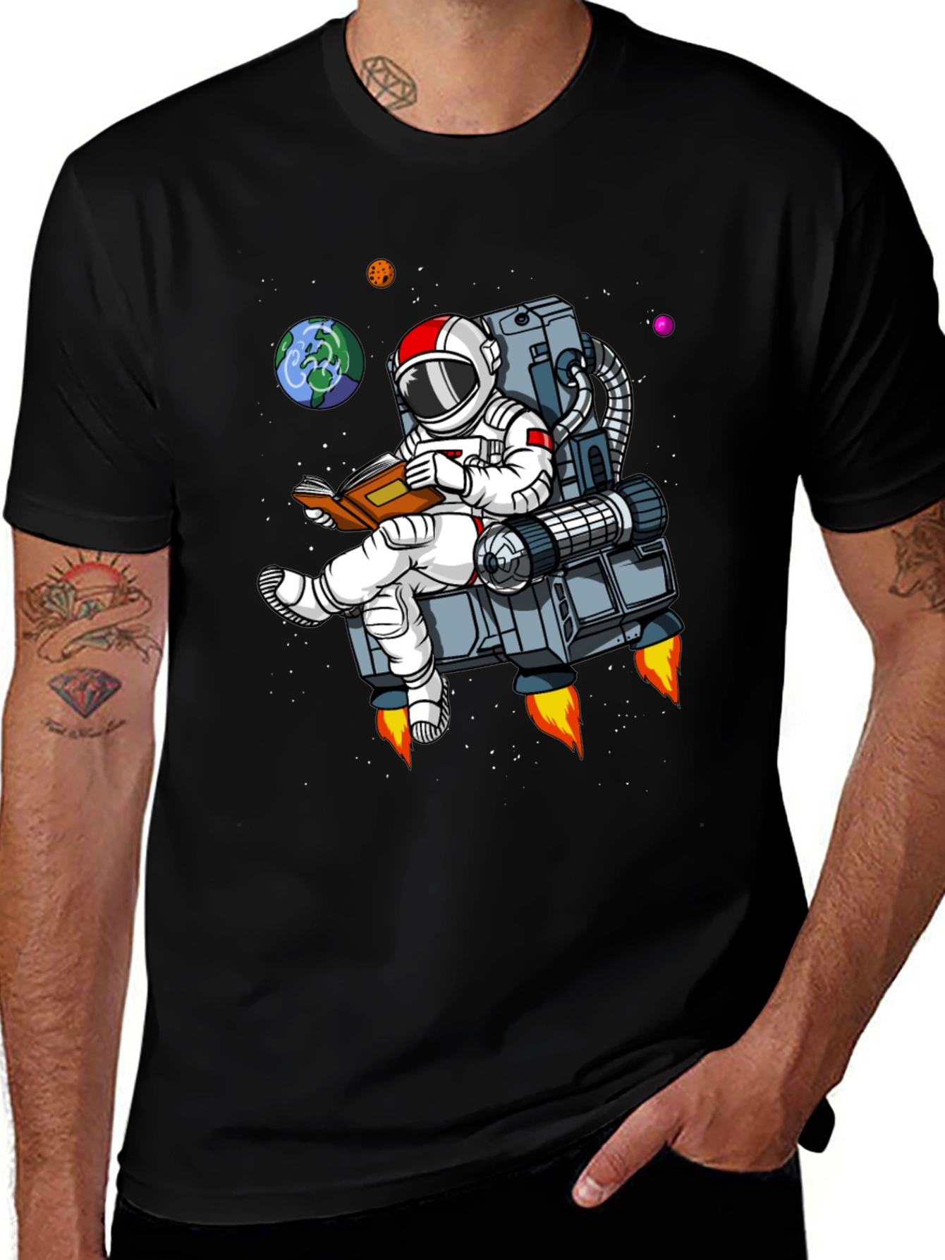 Variant 13 of Astronaut Reading in Space T-Shirt
