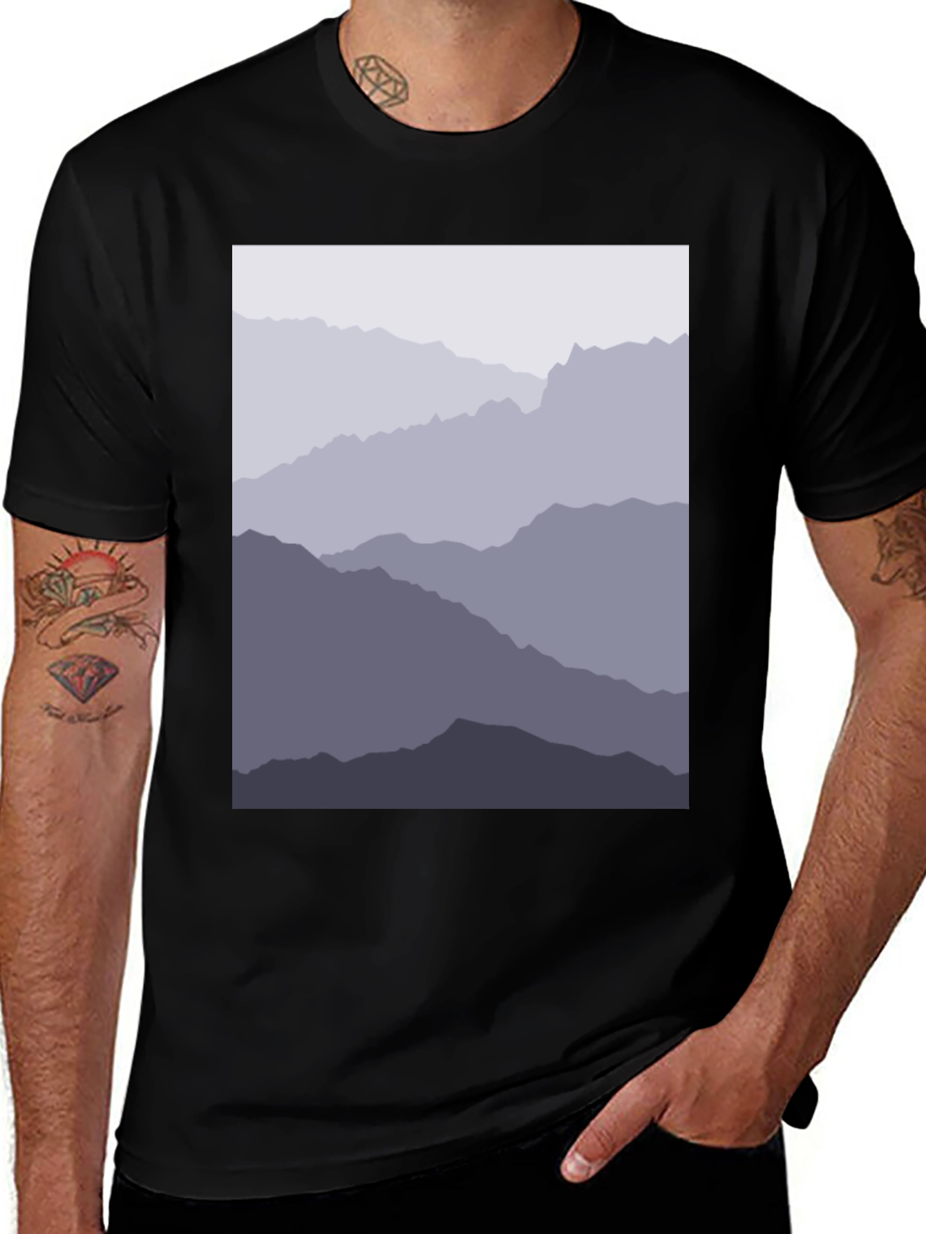 Variant 4 of Mountain Silhouette Graphic Tee - Black Cotton Casual Shirt