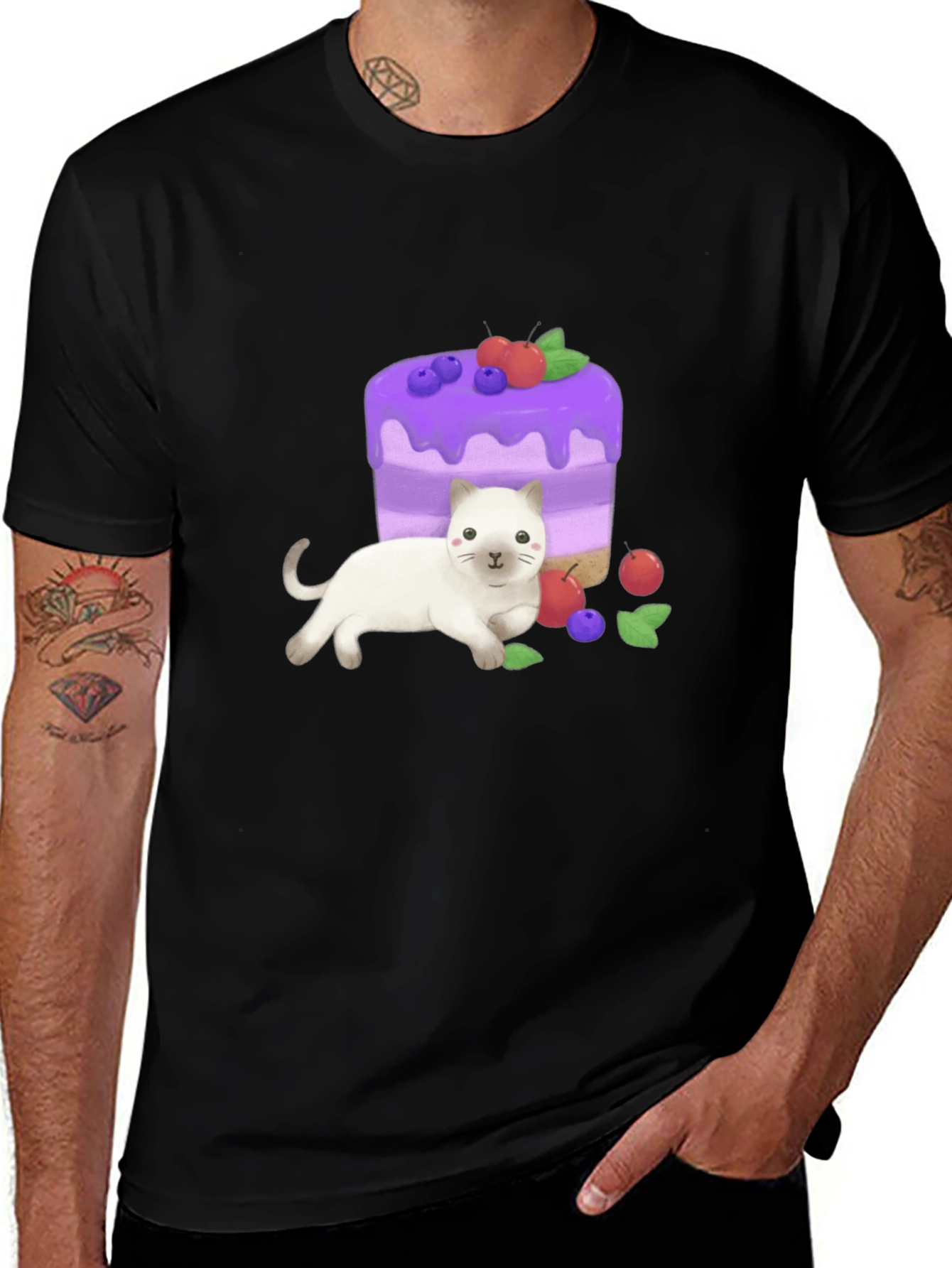 Variant 18 of Cute Cat & Cake Graphic Tee - Unique Design