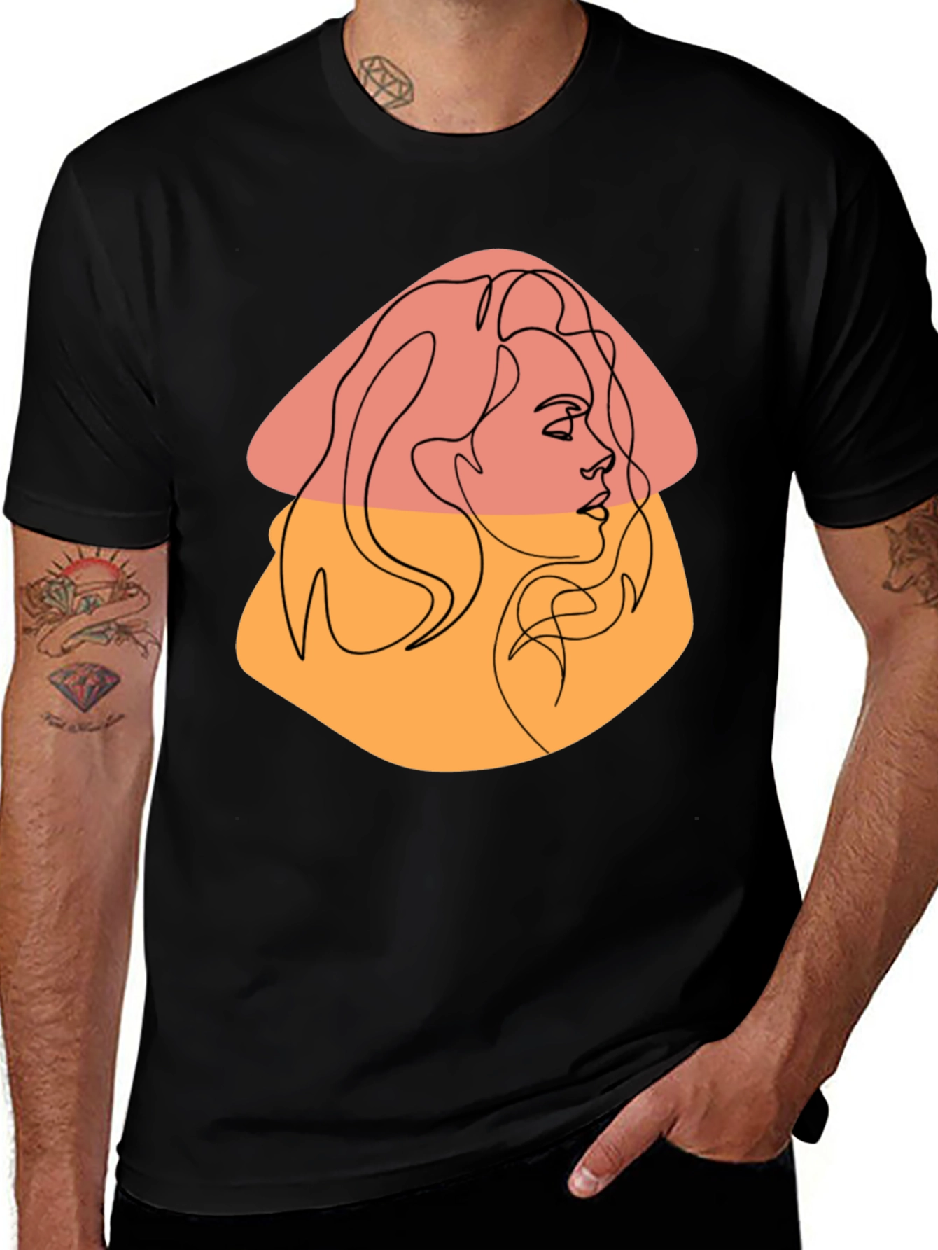 Variant 21 of Minimalist Woman Line Art Graphic Tee - Black
