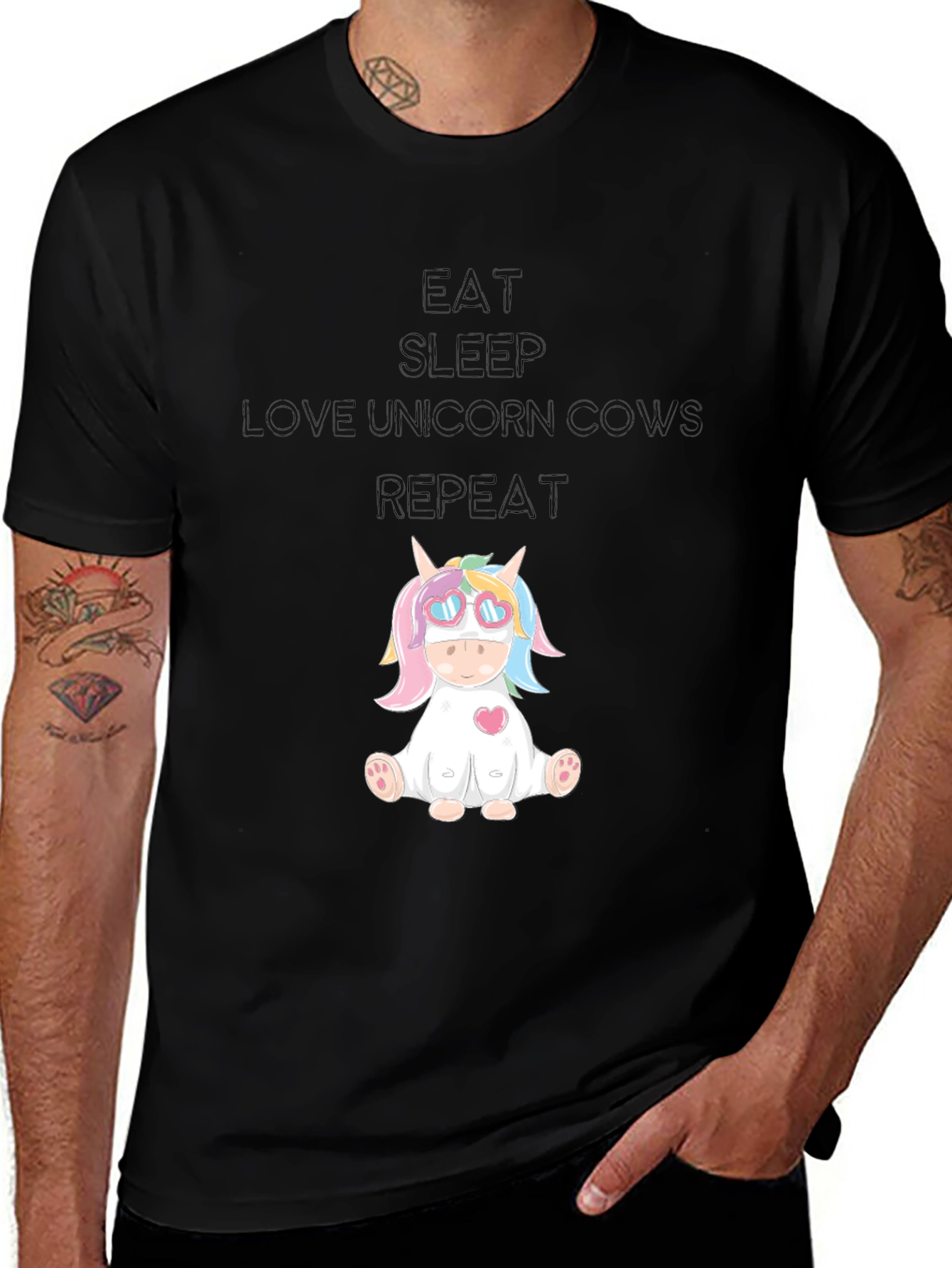 Variant 15 of Eat Sleep Love Unicorn Cows Repeat Black T-Shirt