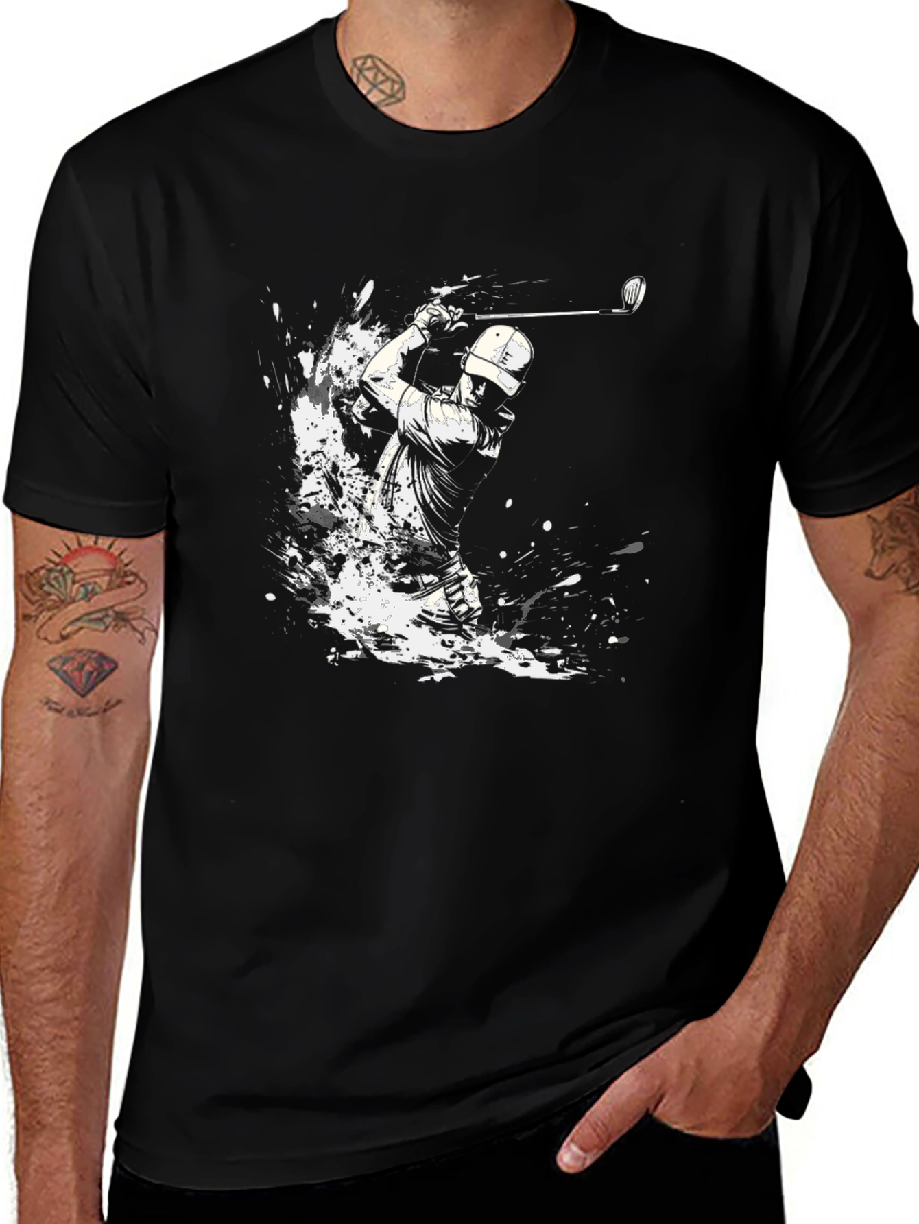 Variant 9 of Golf Swing Graphic T-Shirt - Black Cotton Tee