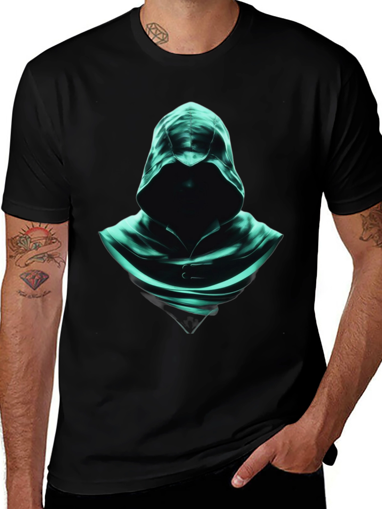 Variant 27 of Hooded Shadow Graphic Tee - Mysterious Style
