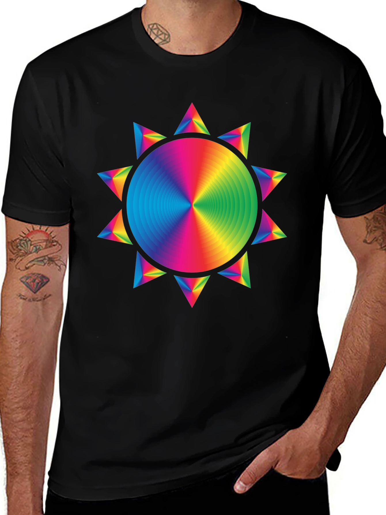 Variant 11 of Rainbow Sun Graphic Black T-Shirt