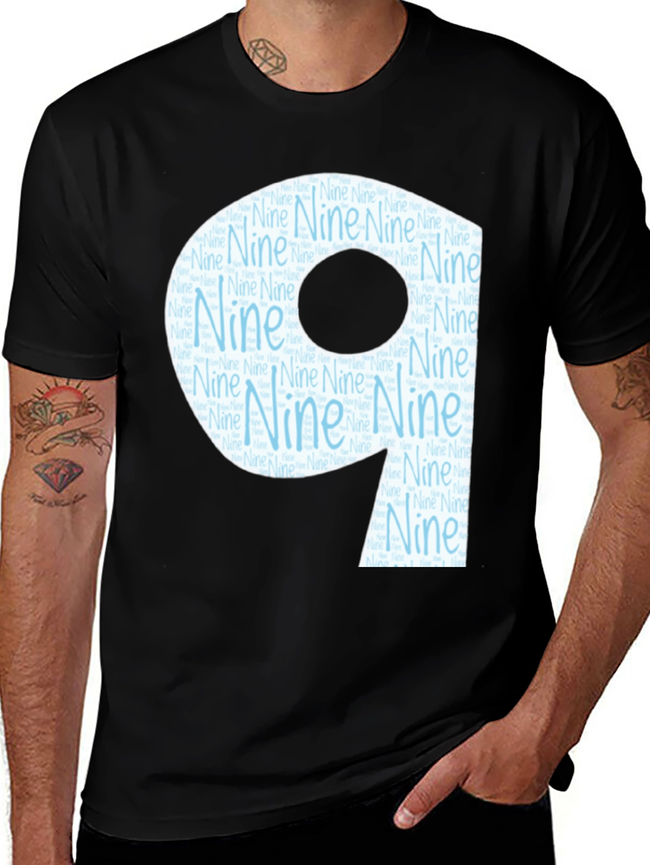 Variant 27 of Nine Graphic Tee - Soft Cotton Black T-Shirt