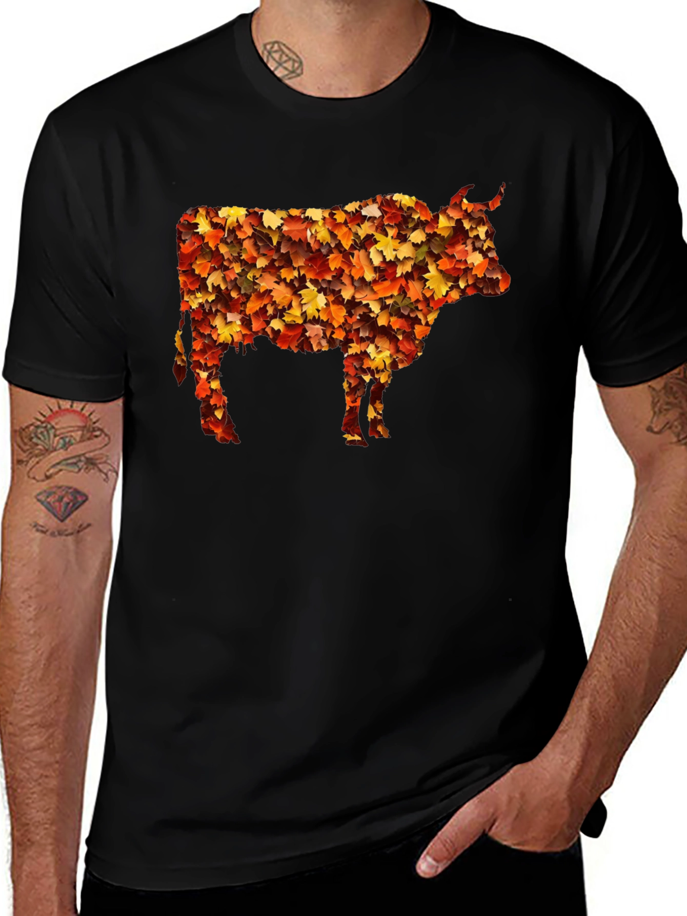 Variant 29 of Autumn Leaf Cow Graphic T-Shirt