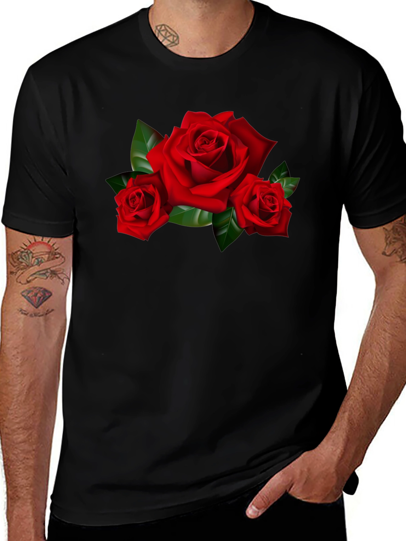 Variant 17 of Red Roses Graphic Print Black T-Shirt