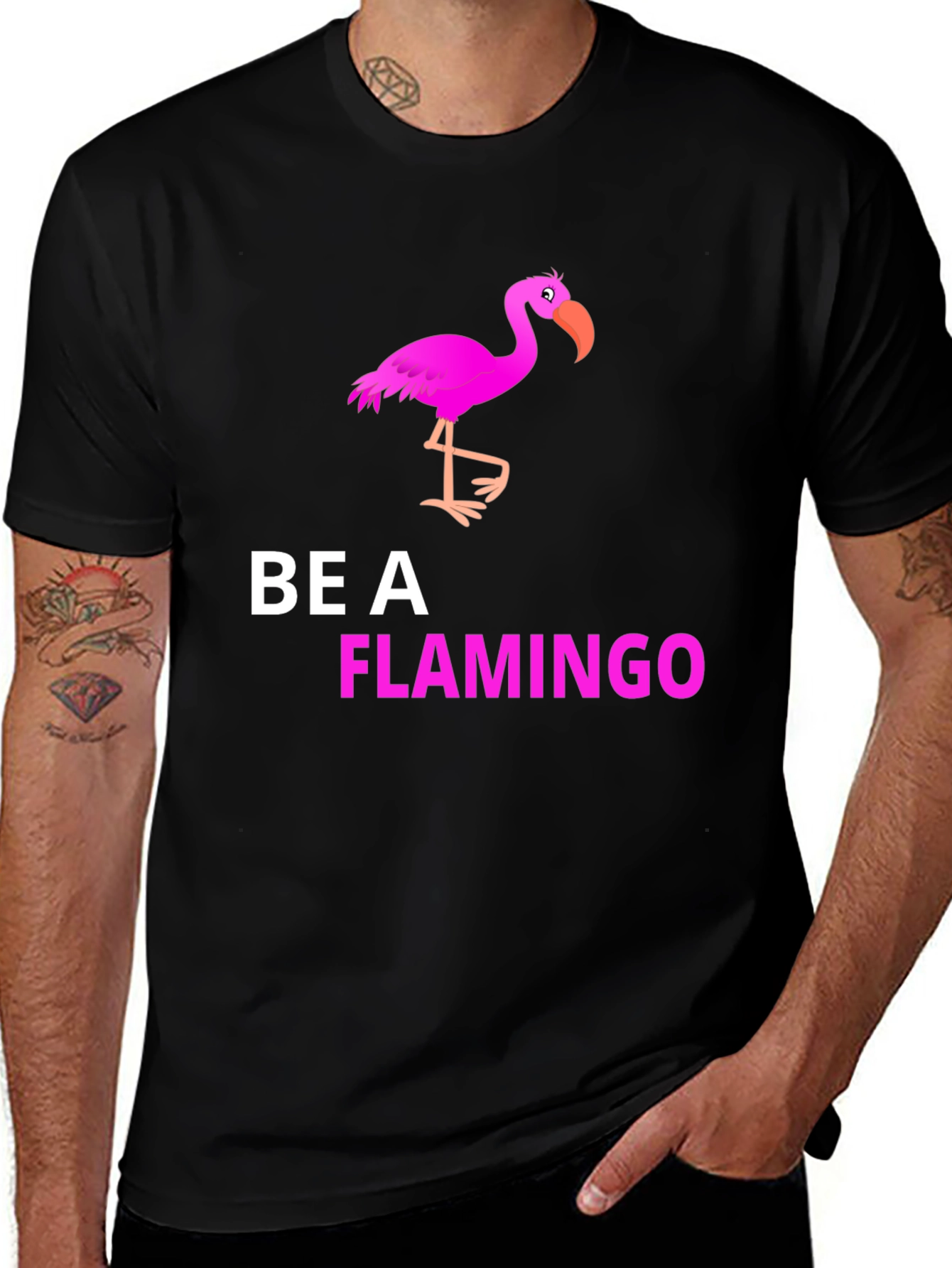 Variant 10 of Be A Flamingo Graphic Tee - Black Cotton Casual Shirt