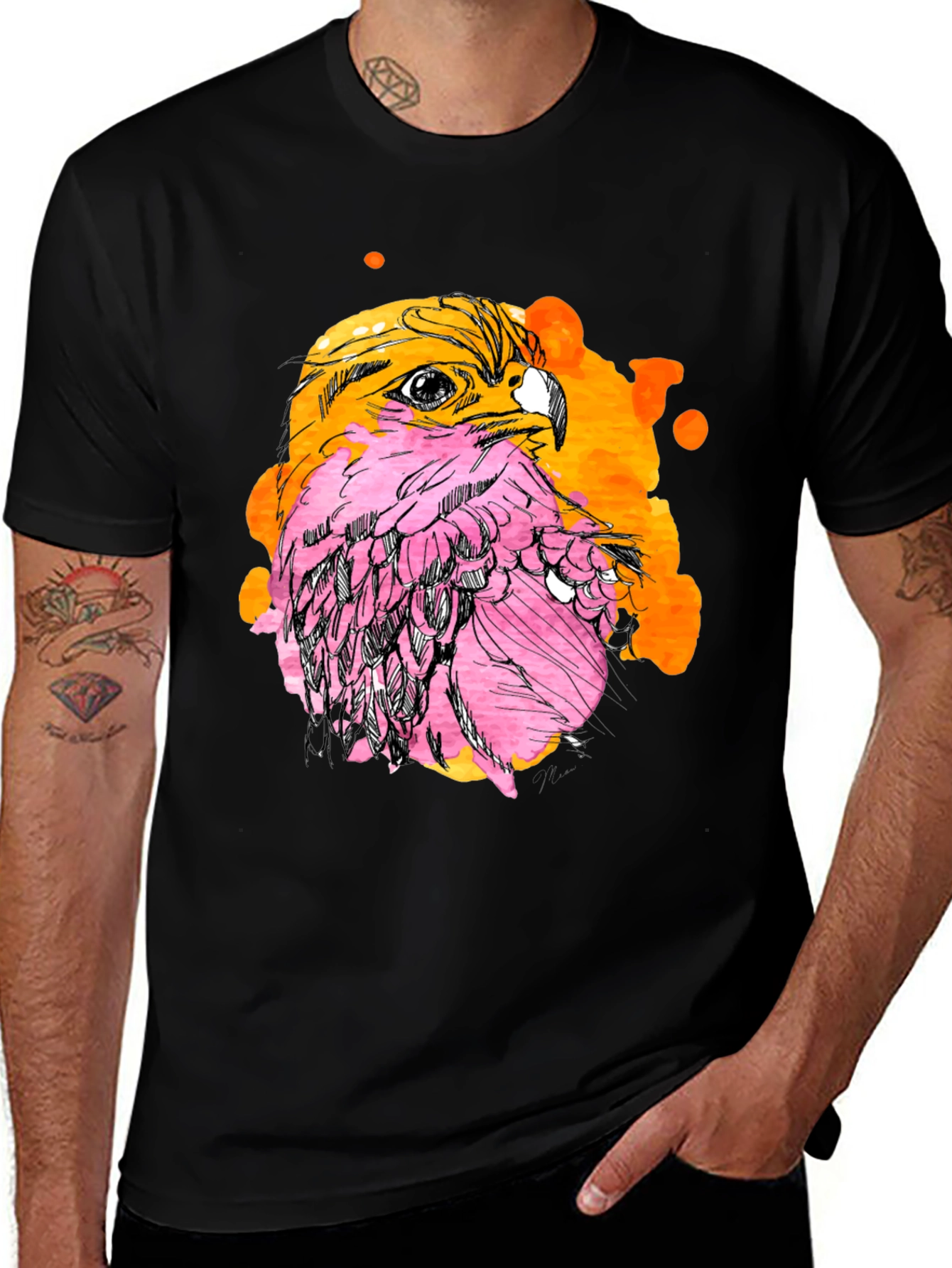 Variant 9 of Hawk Graphic Black Tee - Artistic Watercolor Style