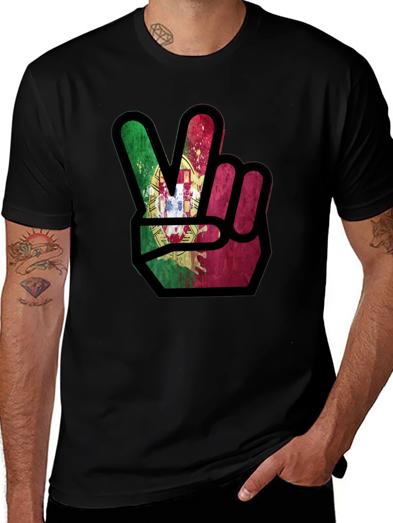 Variant 2 of Portugal Flag Peace Sign Graphic T-Shirt