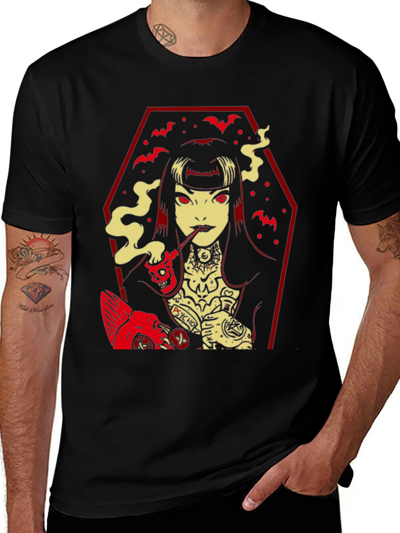 Gothic Vampire T-Shirt - Coffin Bats Design
