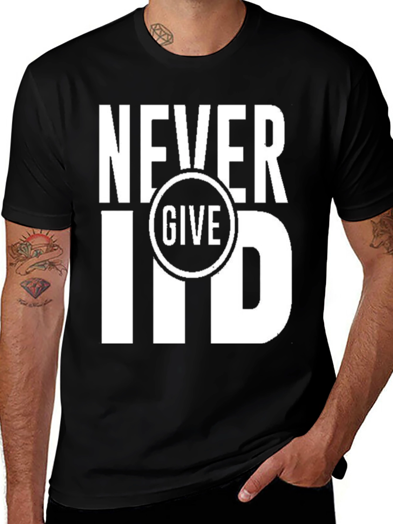 Variant 27 of Never Give In T-Shirt - Motivational Black Tee