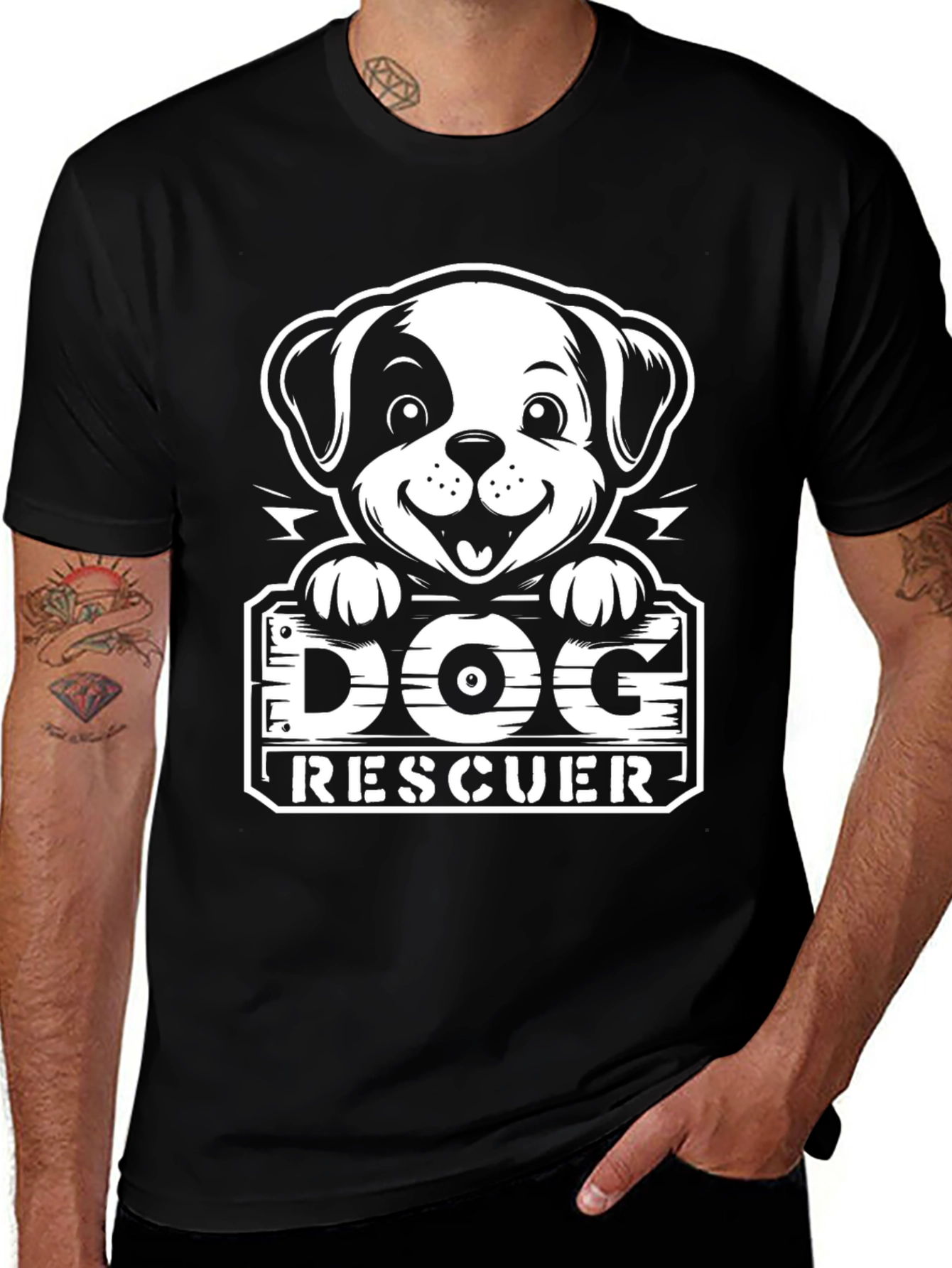 Variant 21 of Dog Rescuer T-Shirt - Black, Cartoon Pup Design