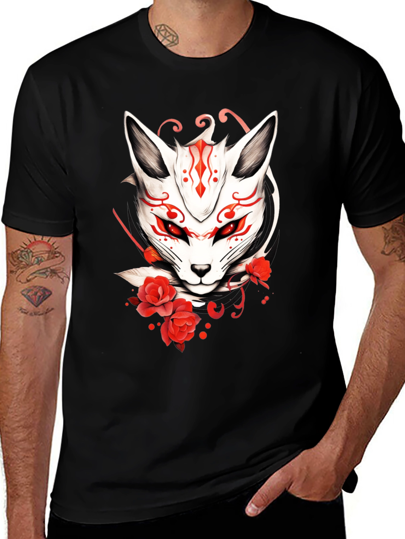 Variant 4 of Fox & Roses Graphic Tee - Stylish Men's Black T-Shirt